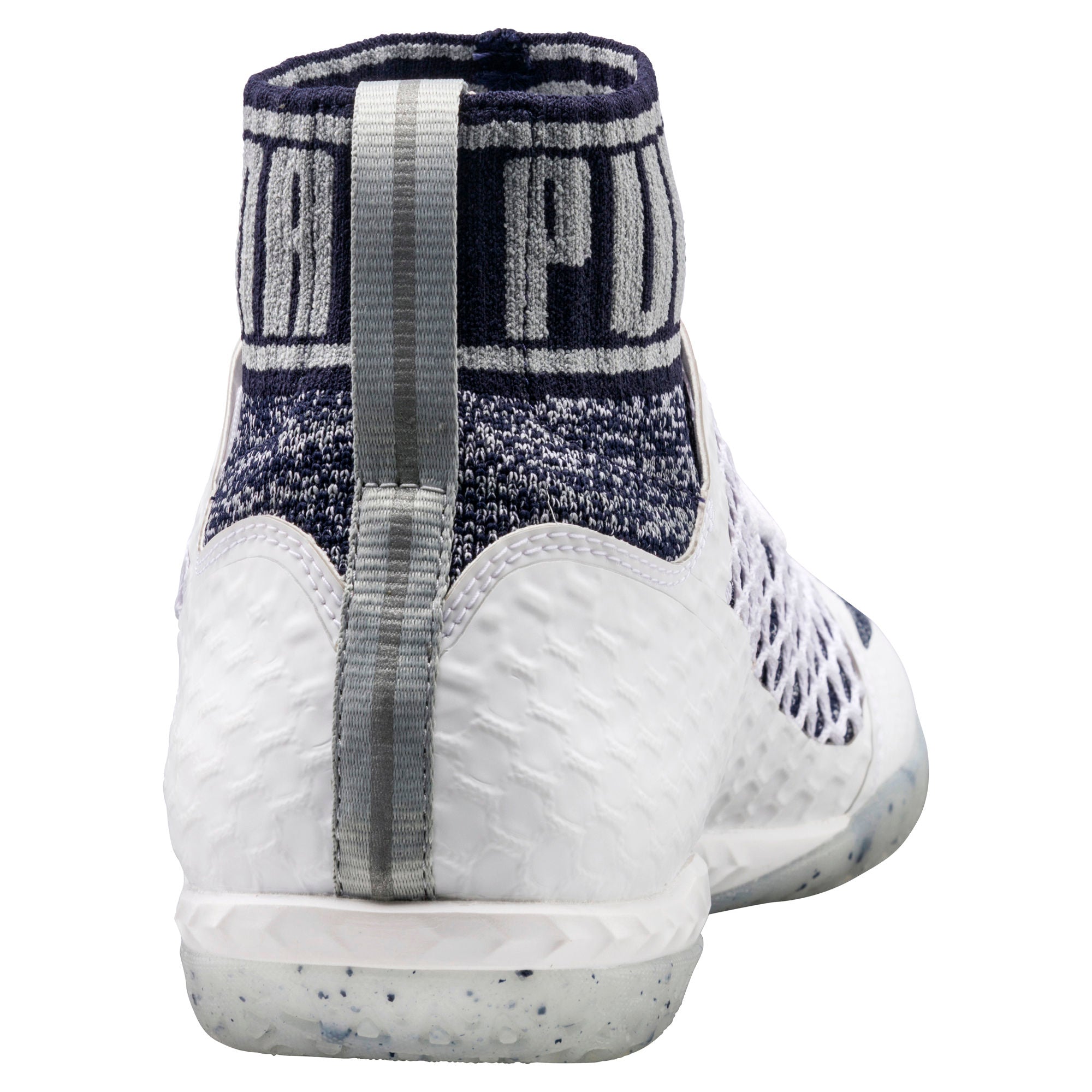 PUMA 365 evoKNIT NETFIT CT Indoor Soccer Shoes for Men - Lightweight Breathable Football Cleats in White Peacoat Quarry - Perfect for Indoor Training & Futsal Matches