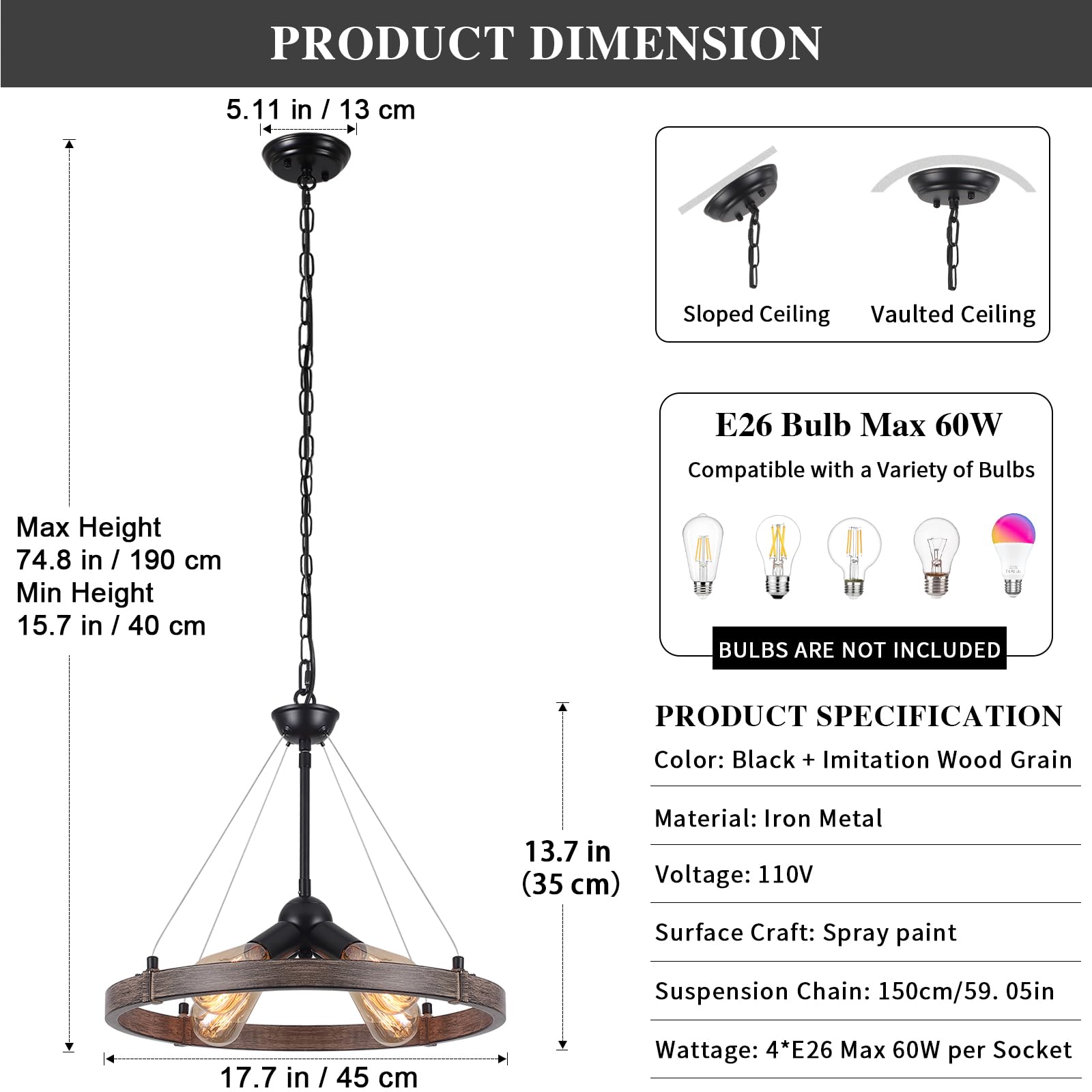 Rustic Wagon Wheel Chandelier Light Fixture - 17.7