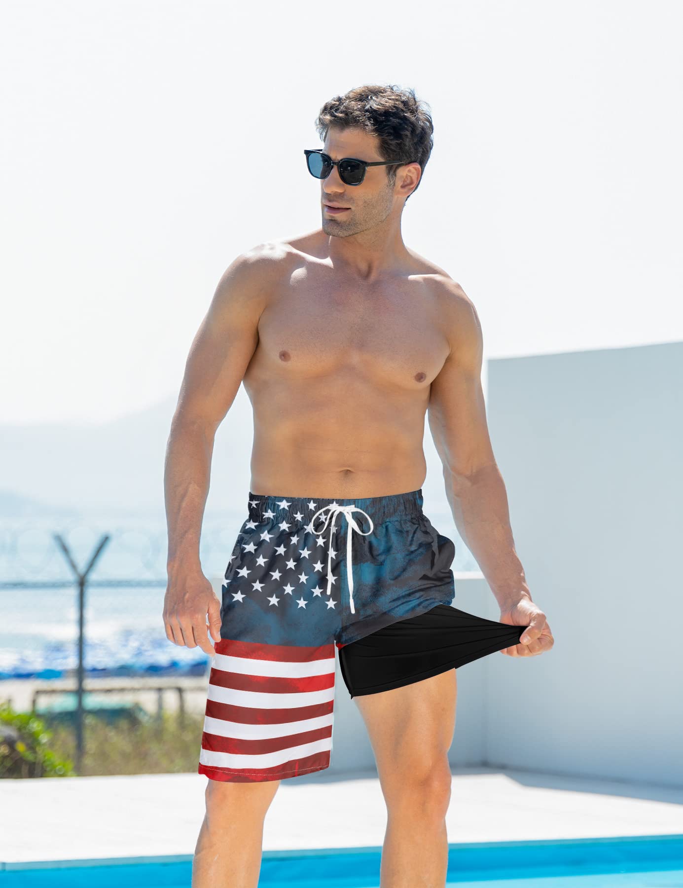 Goodstoworld Men's Funny Swim Trunks with Compression Liner - 2-in-1 Quick-Dry 9