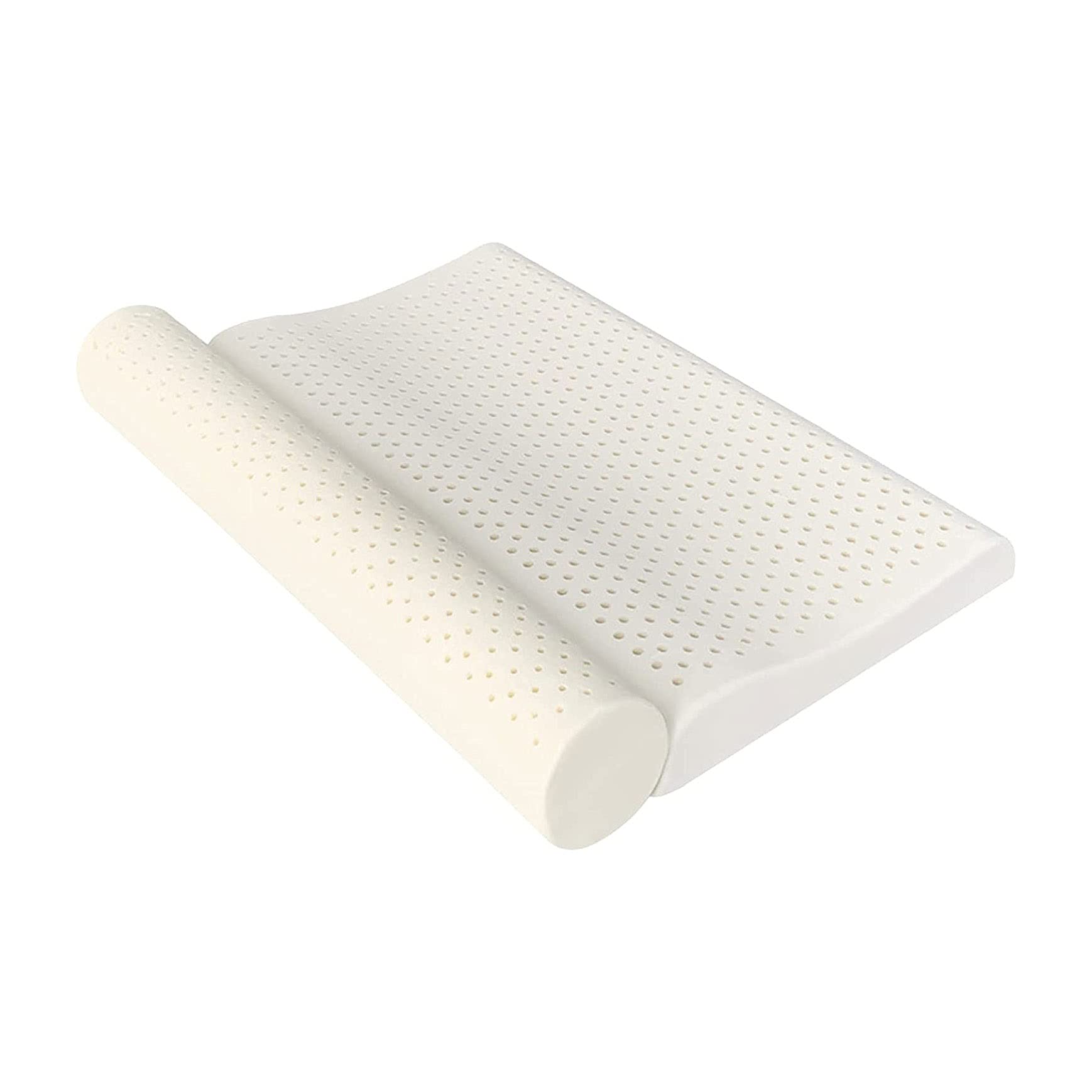 Orthopedic Latex Pillow for Neck Pain Relief - Contour Memory Foam Cervical Pillow for Side, Back & Stomach Sleepers - Small Cylindrical & Reverse Design (White, 60x35x5.5/4.5cm + 60x10cm) - Perfect for Office, Travel & Home Use