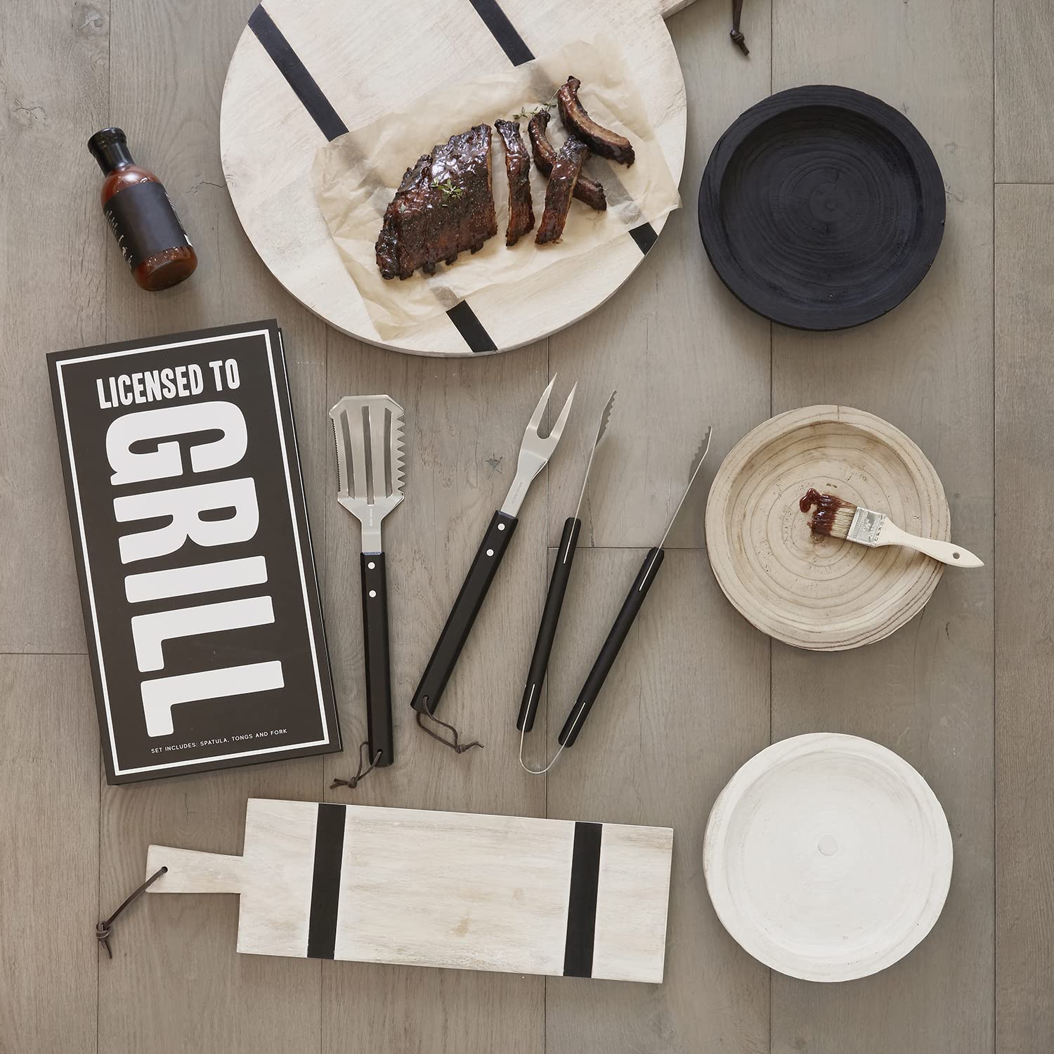 Santa Barbara Design Studio 3-Piece Kitchen Essentials Gift Set - Black & White Cardboard Book Box with BBQ Tools | Perfect for Grilling, Outdoor Cooking & Housewarming Gifts