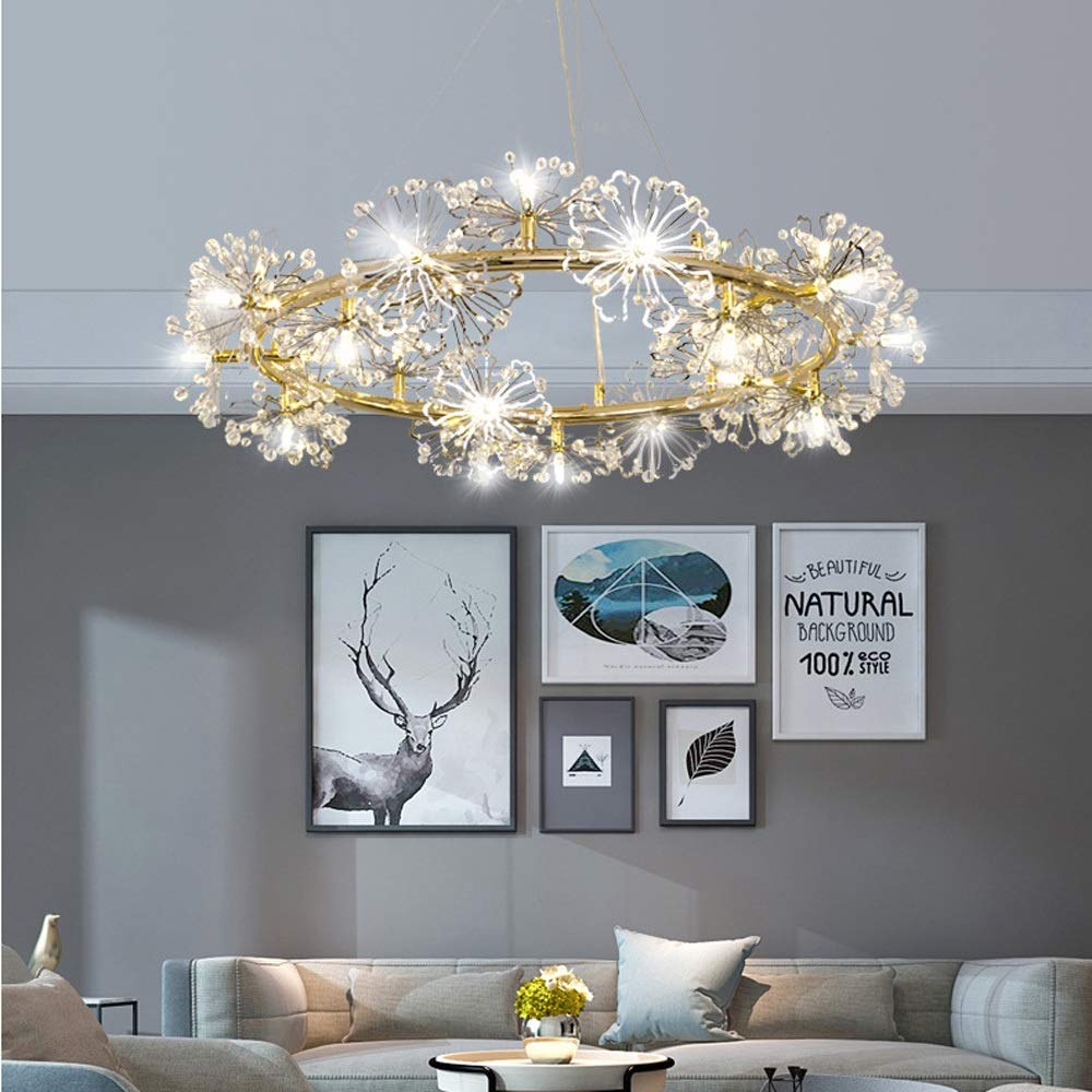 Crystal Chandelier LED Pendant Light - Modern Firework Dandelion Ceiling Fixture for Living Room, Dining Room, Bedroom, Cafe | Nordic Postmodern Design, Energy Efficient Lighting for Home & Commercial Spaces