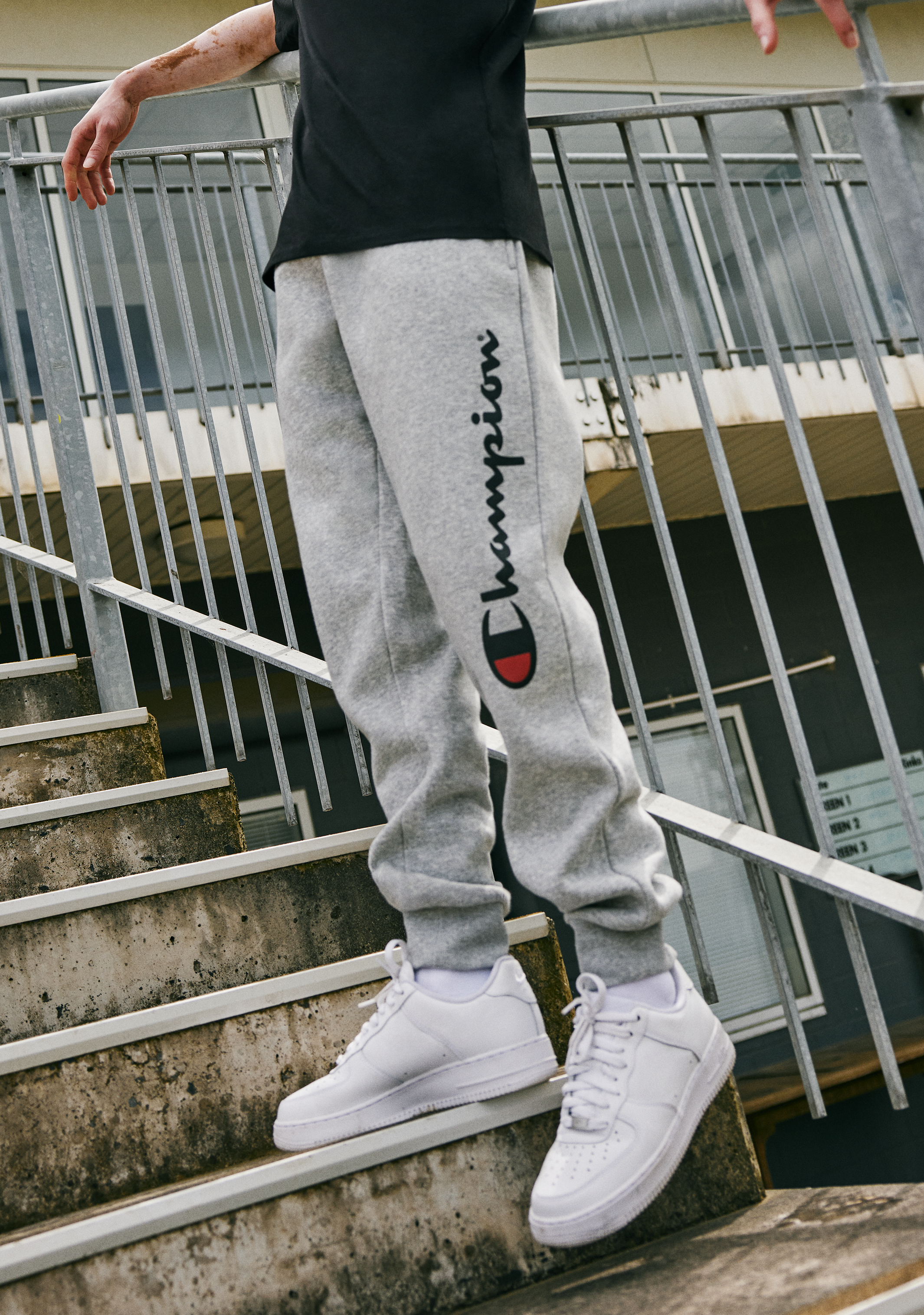 Champion Men's Script Cuff Sweatpants - Grey Athletic Joggers for Gym, Lounge & Casual Wear