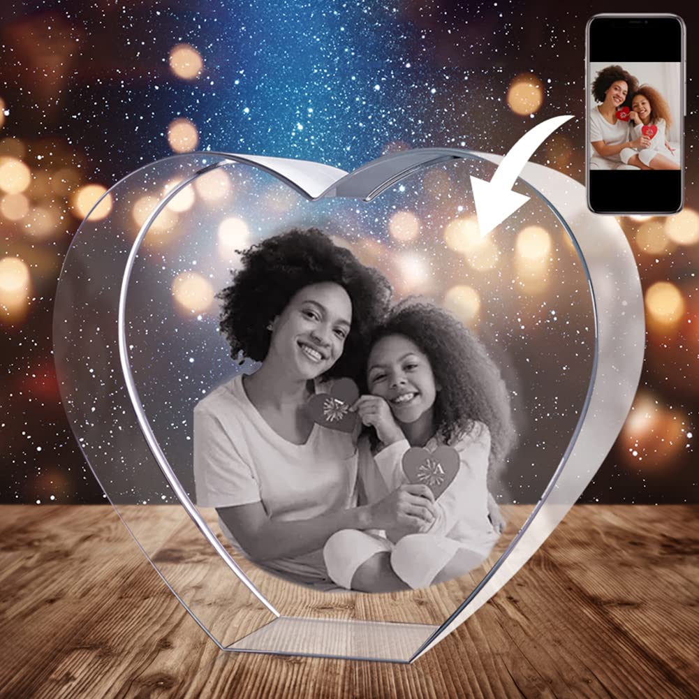 Custom 3D Crystal Photo Gift - Personalized Mothers Day, Anniversary & Birthday Present for Women | Engraved Keepsake with Your Picture | Perfect for Home Decor, Office Display & Special Occasions