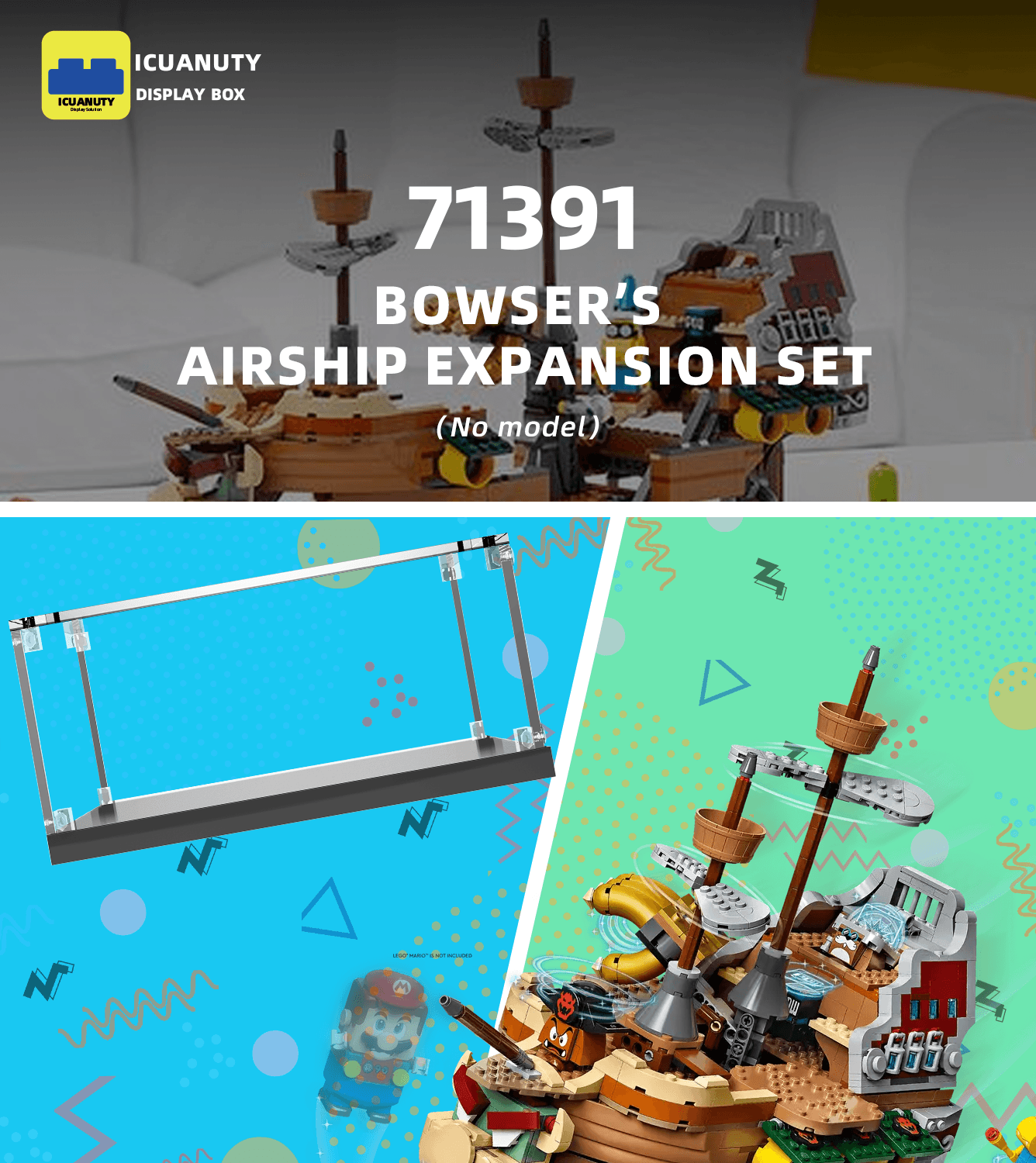 LEGO Super Mario Bowser's Airship 71391 Display Case - Clear Acrylic Protection for Collectible Building Sets | Perfect for Showcasing in Home, Office, or Gift Giving