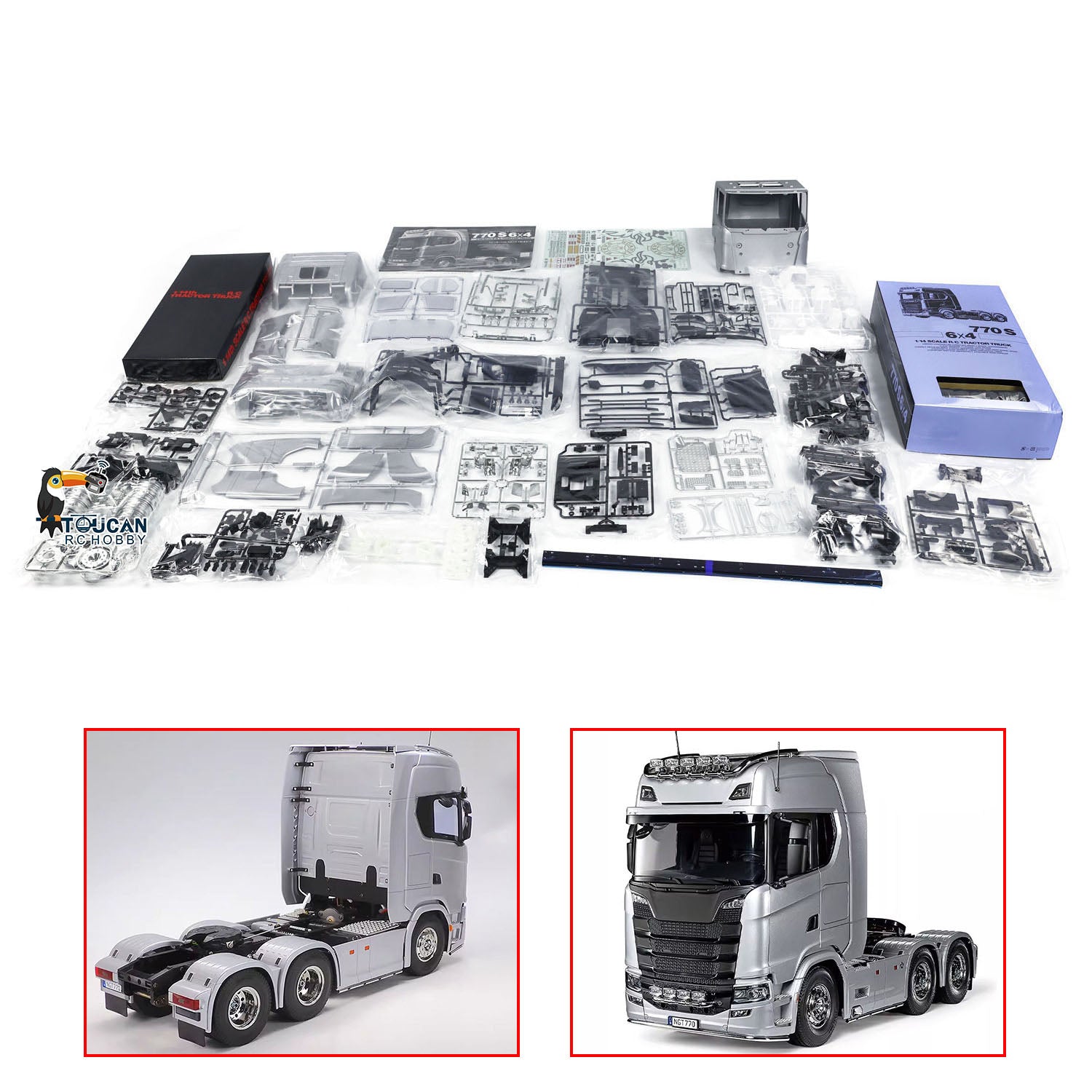 1/14 Scale 6X4 770S 56373 RC Tractor Truck - Silver 3-Speed Remote Control Car DIY Electric Model Kit (532x193x307mm) for Adults & Hobbyists - Off-Road Racing, Construction Play, STEM Learning