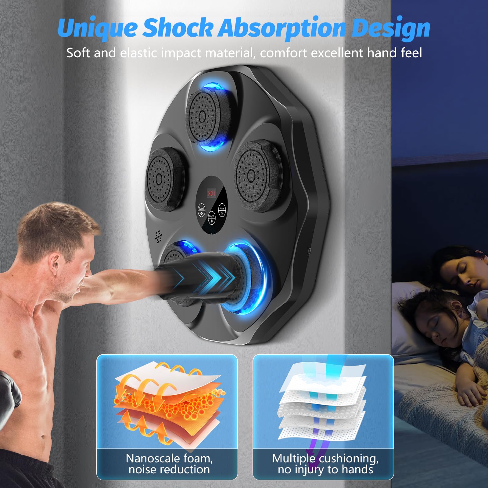 Music Boxing Machine - Interactive Punching Trainer with Boxing Gloves | Large Wall Mounted Electronic Boxing Target for Adults & Kids | 9 Modes & 9 Speeds | Perfect for Home Gym, Boxing Training & Stress Relief
