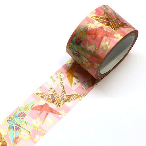 Kamiiso Kimono Washi Tape - Origami Crane Pattern Japanese Masking Tape for Scrapbooking, Journaling & Gift Wrapping - Perfect for DIY Crafts, Bullet Journals & Home Decor