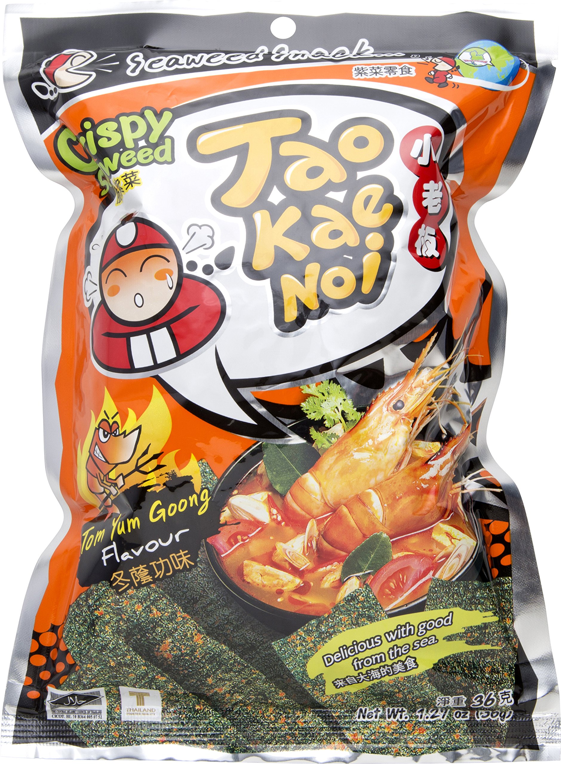 Tao Kae Noi Crispy Seaweed Snacks - Tom Yum Goong Flavor, 1.27 oz (Pack of 6) | Authentic Thai Spicy Shrimp Taste | Perfect for Office Snacks, Movie Nights & Asian Food Lovers