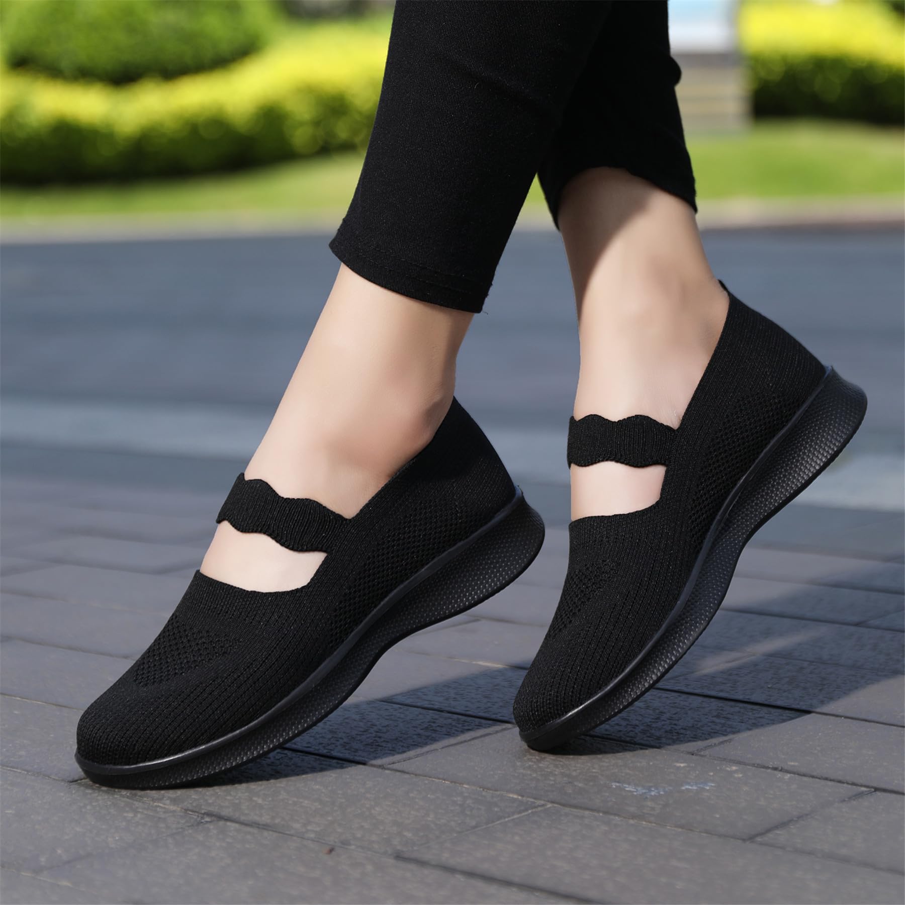 EnllerviiD Women's Mary Jane Platform Sneakers - Slip On Air Cushion Comfort Shoes for Nurses, Wide Width & Lightweight Loafers - Perfect for Work, Walking & Casual Wear
