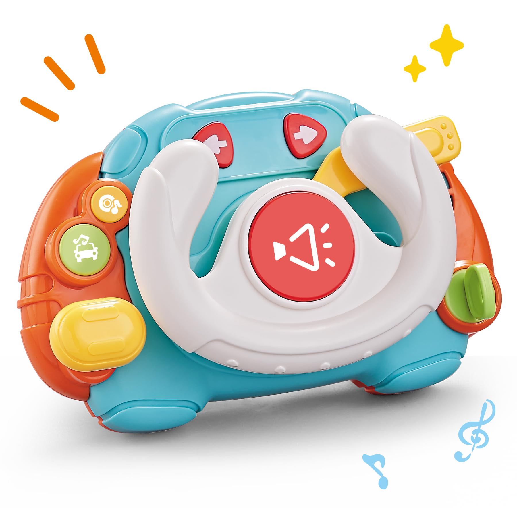 Montessori Baby Sensory Learning Toys with Sound & Light - Interactive Steering Wheel Music Toy for Infants 6-18 Months - Toddler Travel Activity & Shower Gift for 1-3 Year Old Boys Girls - Perfect for Car Rides, Early Learning & Developmental Play