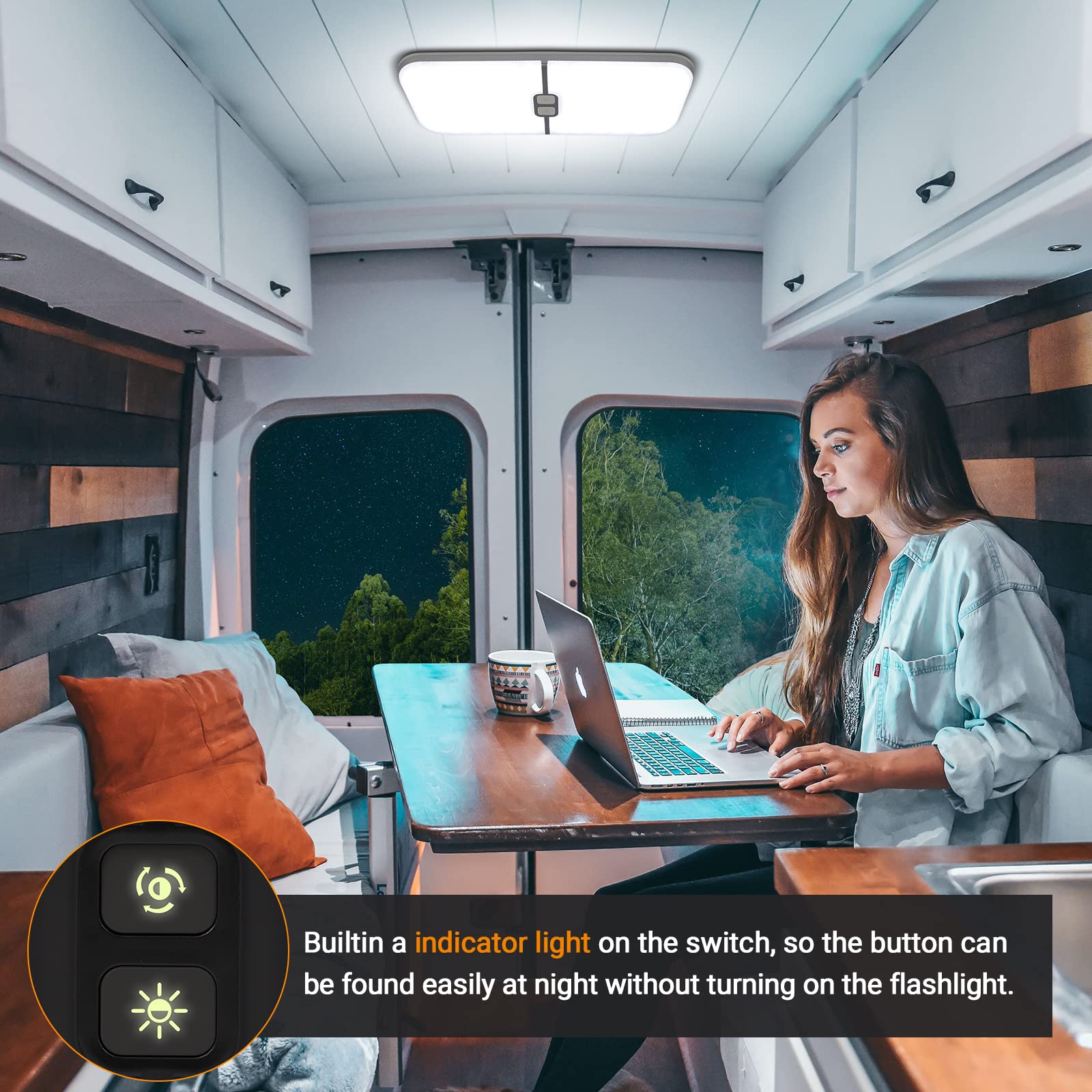 CT CAPETRONIX RV Interior Lights - 3 Color TEM Camper Lights with 204 Dimmable LEDs, 12V LED Dome Light Fixture with Switch (Warm/Cool/Natural White) - Perfect for RV, Camper, Trailer & Boat Ceiling Lighting (4 Pack)