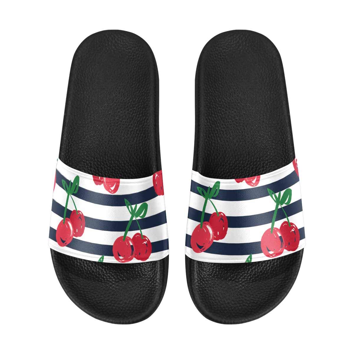 InterestPrint Women's Lightweight Pool Slippers - Cherry Pattern House Slippers (US6-US12) for Beach, Spa & Indoor Comfort