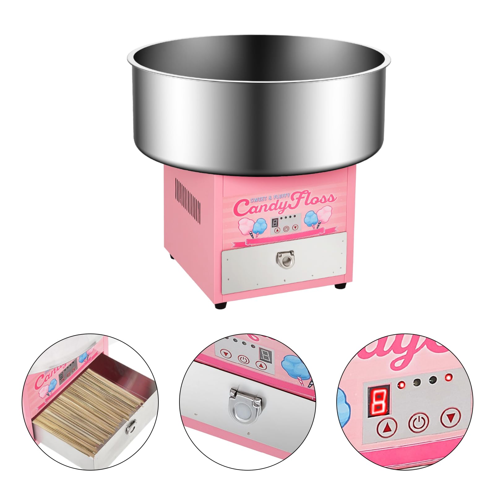 Commercial Cotton Candy Machine 20 Inch - 1200W Electric Candy Floss Maker with Removable Stainless Steel Bowl & Storage Drawer for DIY, Parties, Carnivals, Christmas Gifts - Perfect for Home, Events, Fairs, and Birthday Celebrations