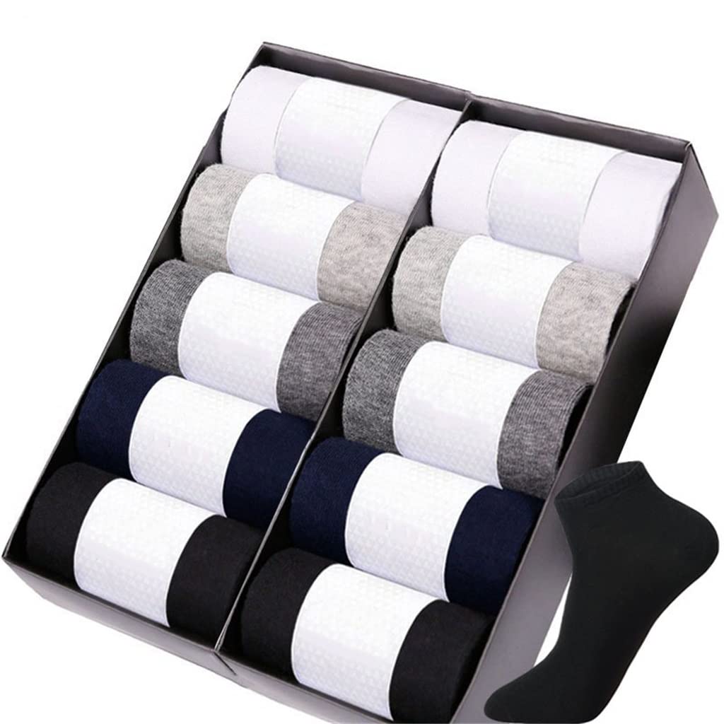10 Pairs Men's Cotton Socks - Black Business Dress Socks for Men, Large Size, Soft Breathable Boat Socks for Office, Work & Daily Wear (Color: Black, Size: Regular)
