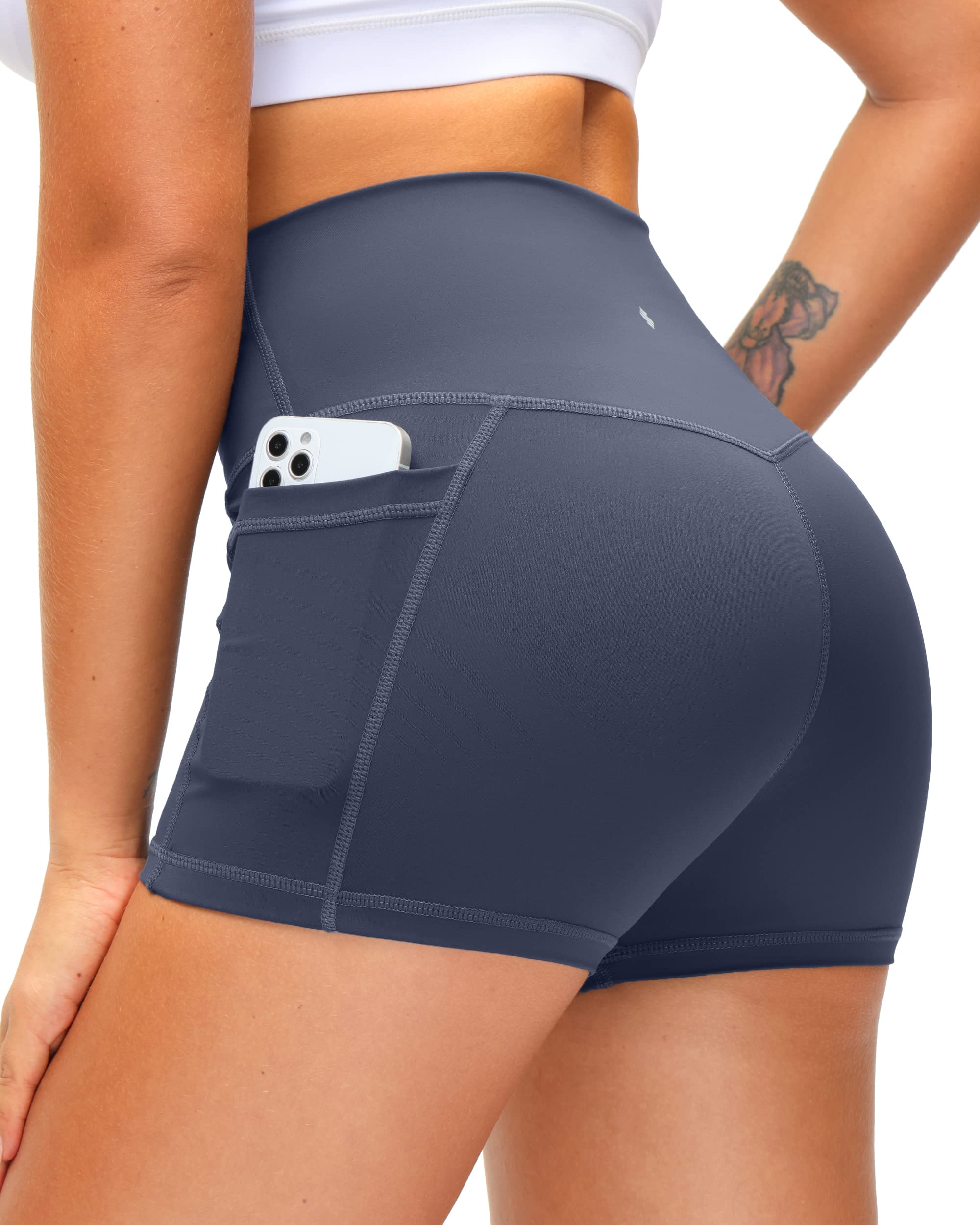 High Waist Yoga Shorts for Women with Side Pockets - 8