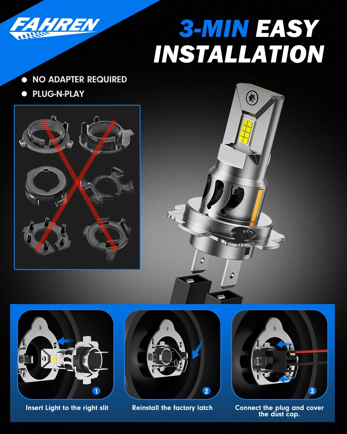 FAHREN H7 LED Bulbs 30000LM Super Bright - 6500K Cool White, 16 CSP Chips, CANBUS Ready, Non-Polarity, IP68 Waterproof - Plug & Play H7 Fog Lights with Turbo Fan Cooling (Pack of 2) - Perfect for Cars, Trucks, SUVs & Off-Road Vehicles in Foggy or Low Visibility Conditions