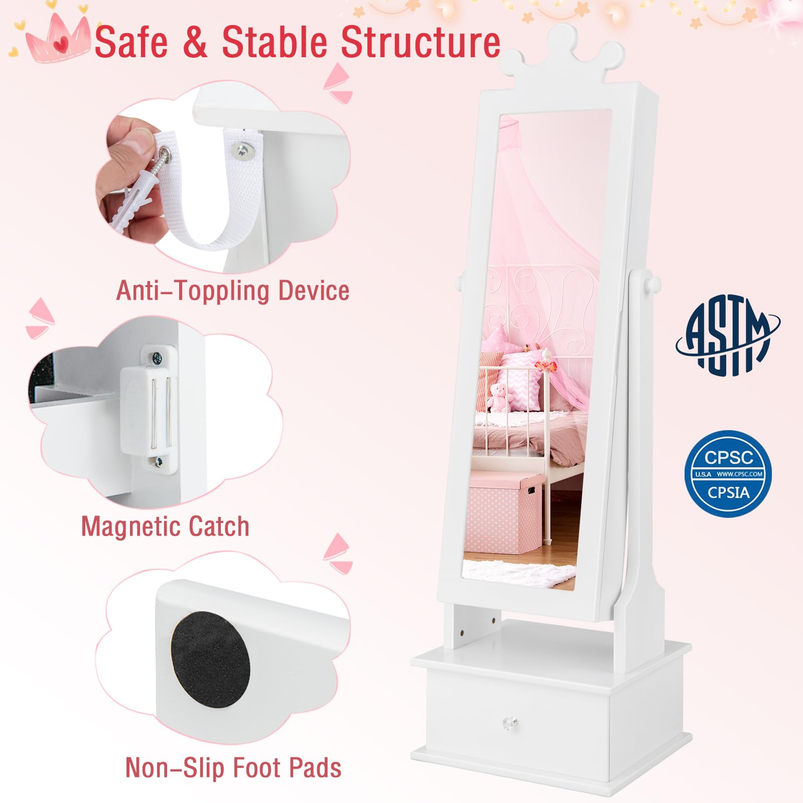 Charmaid Kids Jewelry Cabinet with Mirror - 44.5