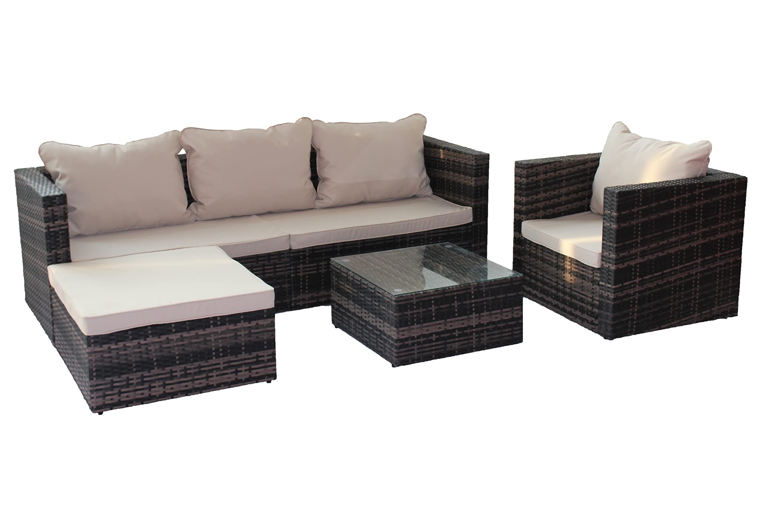 4-Piece Brown PE Rattan Patio Conversation Set with Ottoman & Coffee Table - Outdoor Furniture for Garden, Poolside, Porch, Backyard, Lawn & Balcony - Perfect for Relaxing, Entertaining & Lounging