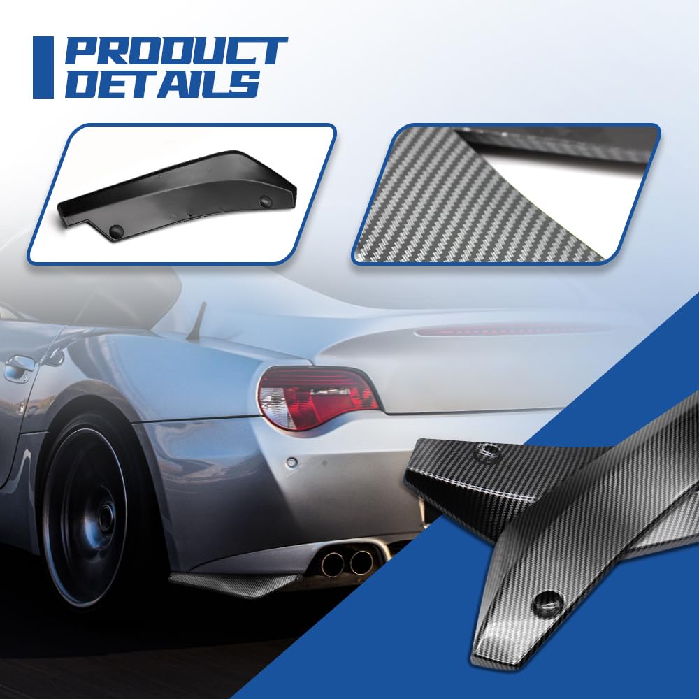 2PCS Universal Car Rear Bumper Guard Diffuser Splitter - Carbon Fiber Anti-Scratch Protection Lip Kit with Bolts for Side Fender Skirt | Perfect for Sedans, SUVs & Trucks to Enhance Style & Prevent Damage