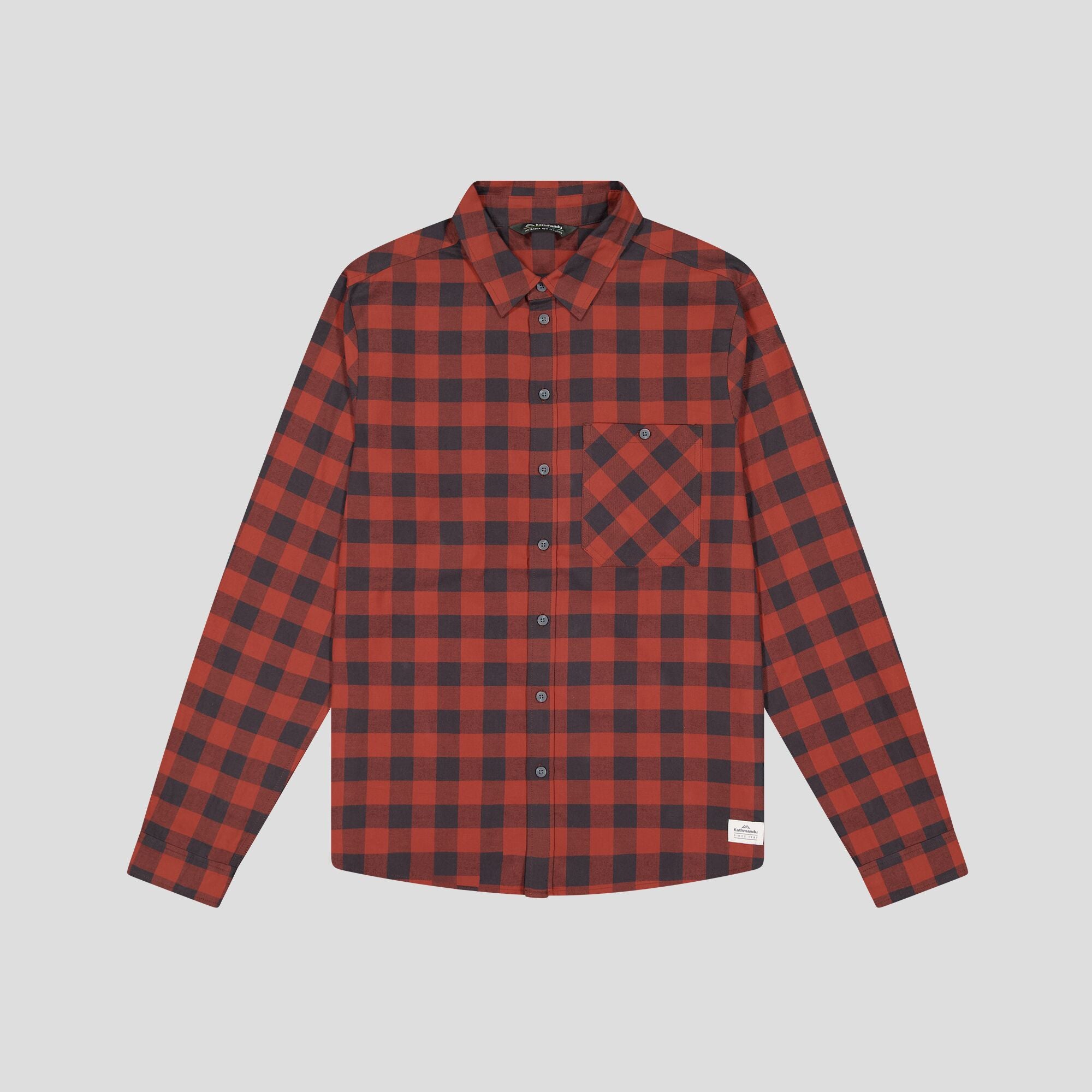 Fyfe Mens Long Sleeve Shirt - Redwood Gingham Plaid Flannel Shirt for Men | Casual Wear, Outdoor Activities & Fall Fashion