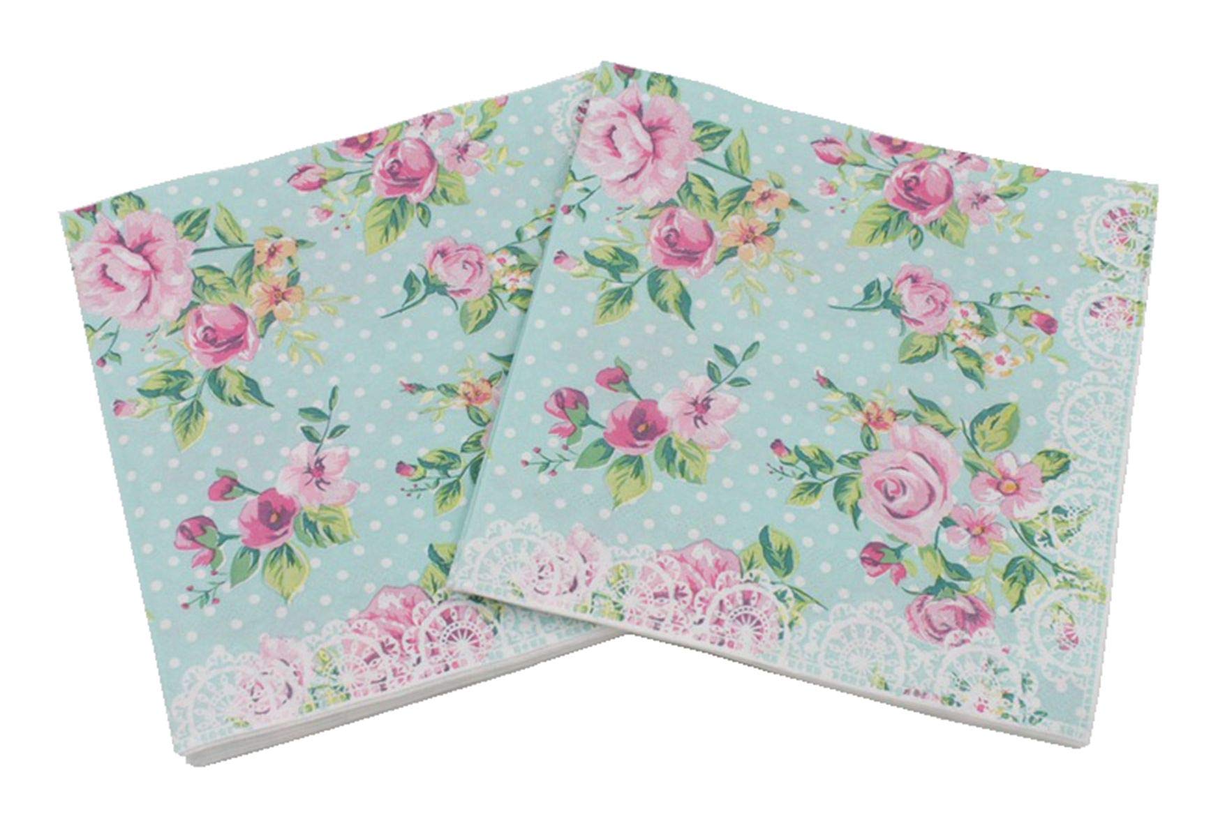 Pink Floral Paper Napkins 40 Count - 2-Ply 13x13 Inch Disposable Luncheon & Party Serviettes for Weddings, Baby Showers, and Tea Parties