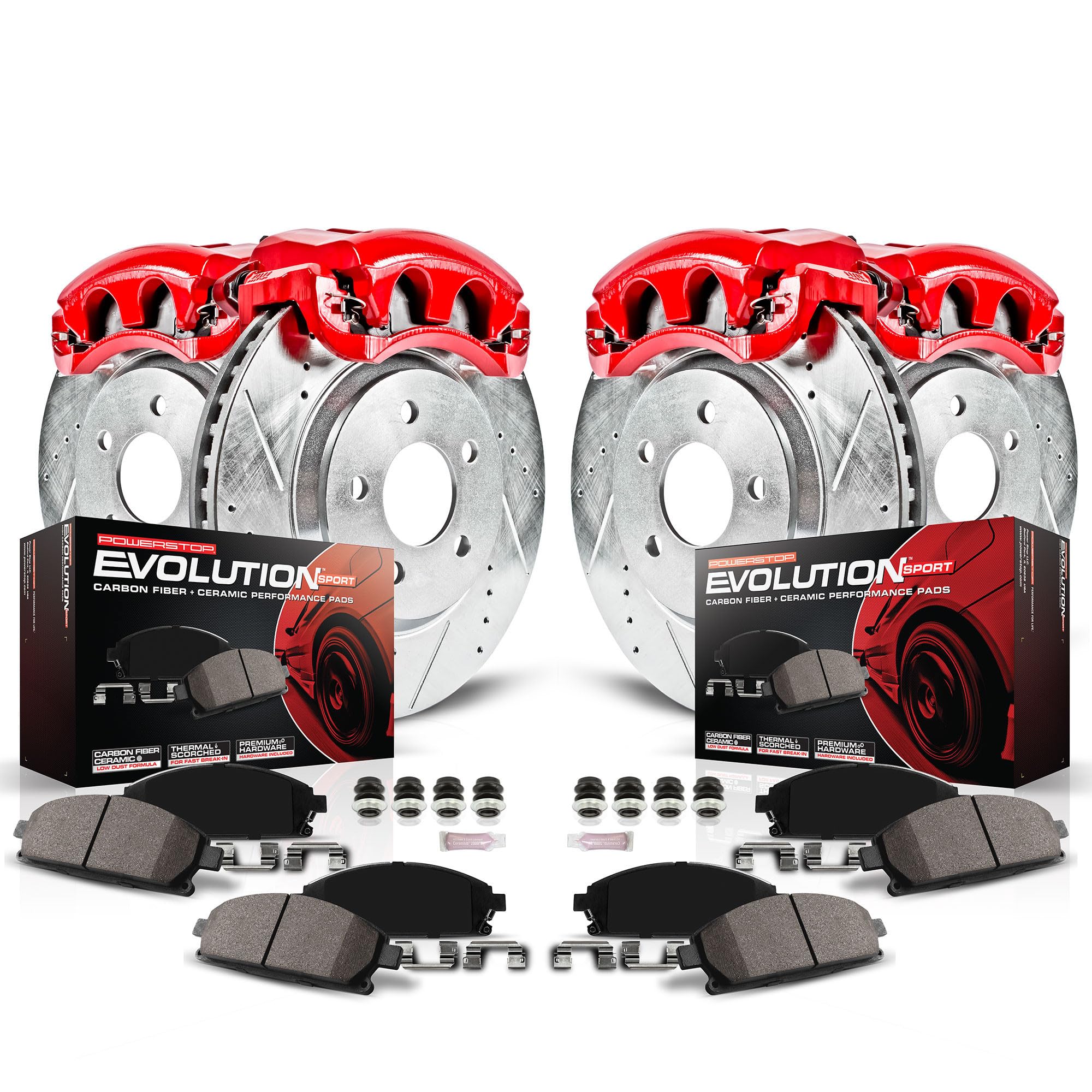 Power Stop KC1042A Z23 Evolution Front & Rear Brake Kit - Calipers, Rotors & Pads for 1998-2002 Honda Accord | High-Performance Braking for Daily Commuting & City Driving