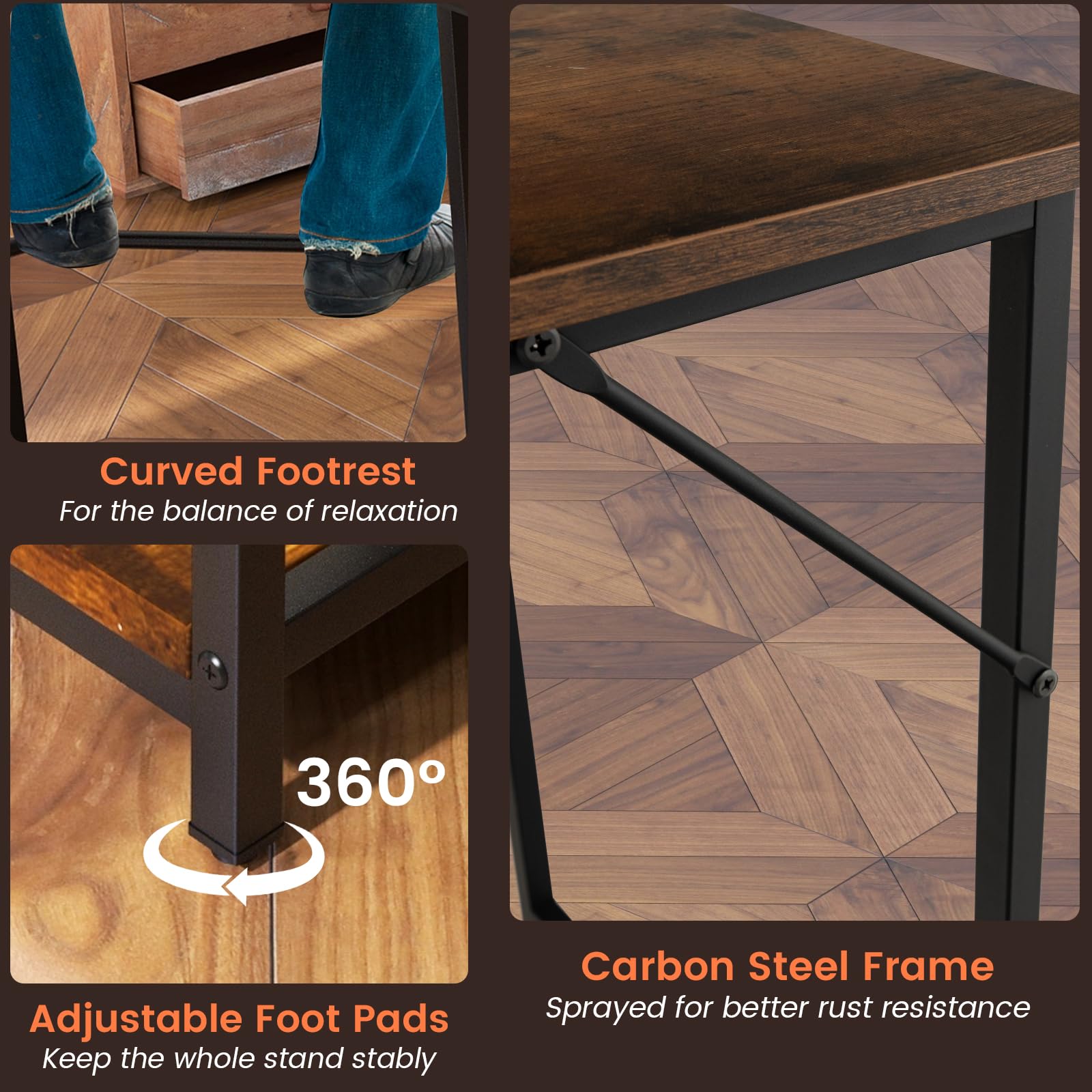 Tangkula L-Shaped Computer Desk with 2 Outlets & 2 USB Ports - Corner Home Office Desk, Study Writing Desk with Carbon Steel Frame, 2-Tier Shelf & Removable Shelf - Rustic Brown - Perfect for Small Spaces, Gaming Setup & Remote Work