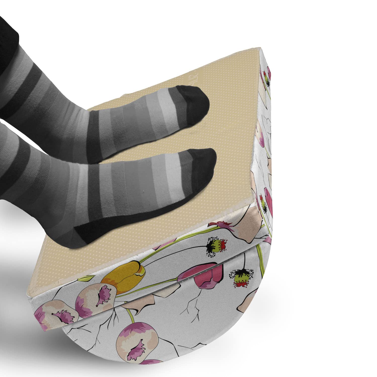 Ambesonne Adjustable Memory Foam Foot Rest with Non-Slip Base - Floral Tulip & Poppy Design for Office Comfort - Ergonomic Leg Support for Home & Work Desks - Perfect for Long Sitting Sessions & Back Pain Relief