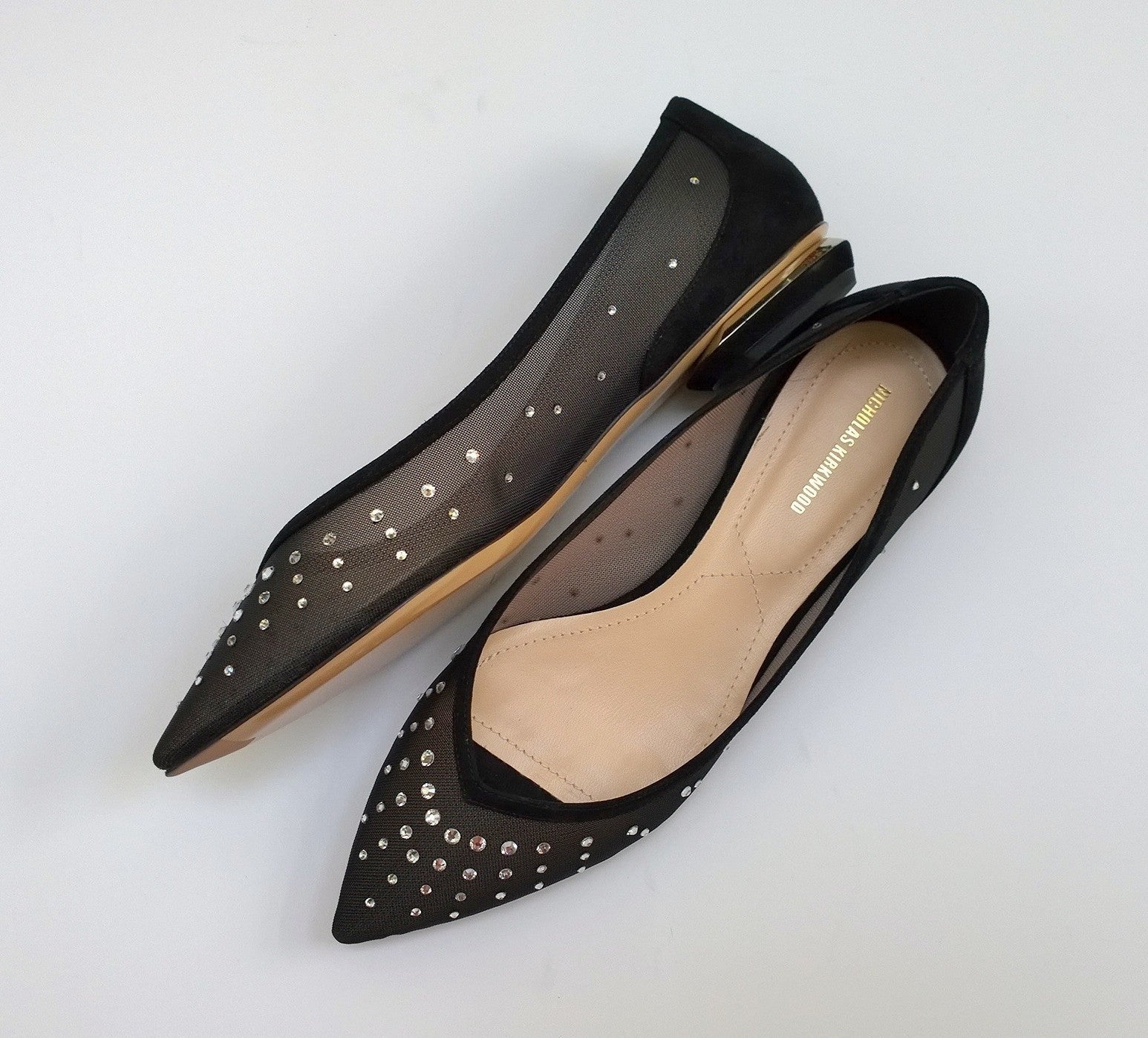 Nicholas Kirkwood Black Mesh Rhinestone Flats - Elegant Women's Dress Shoes for Parties, Weddings & Evening Events | Comfortable & Stylish Formal Footwear
