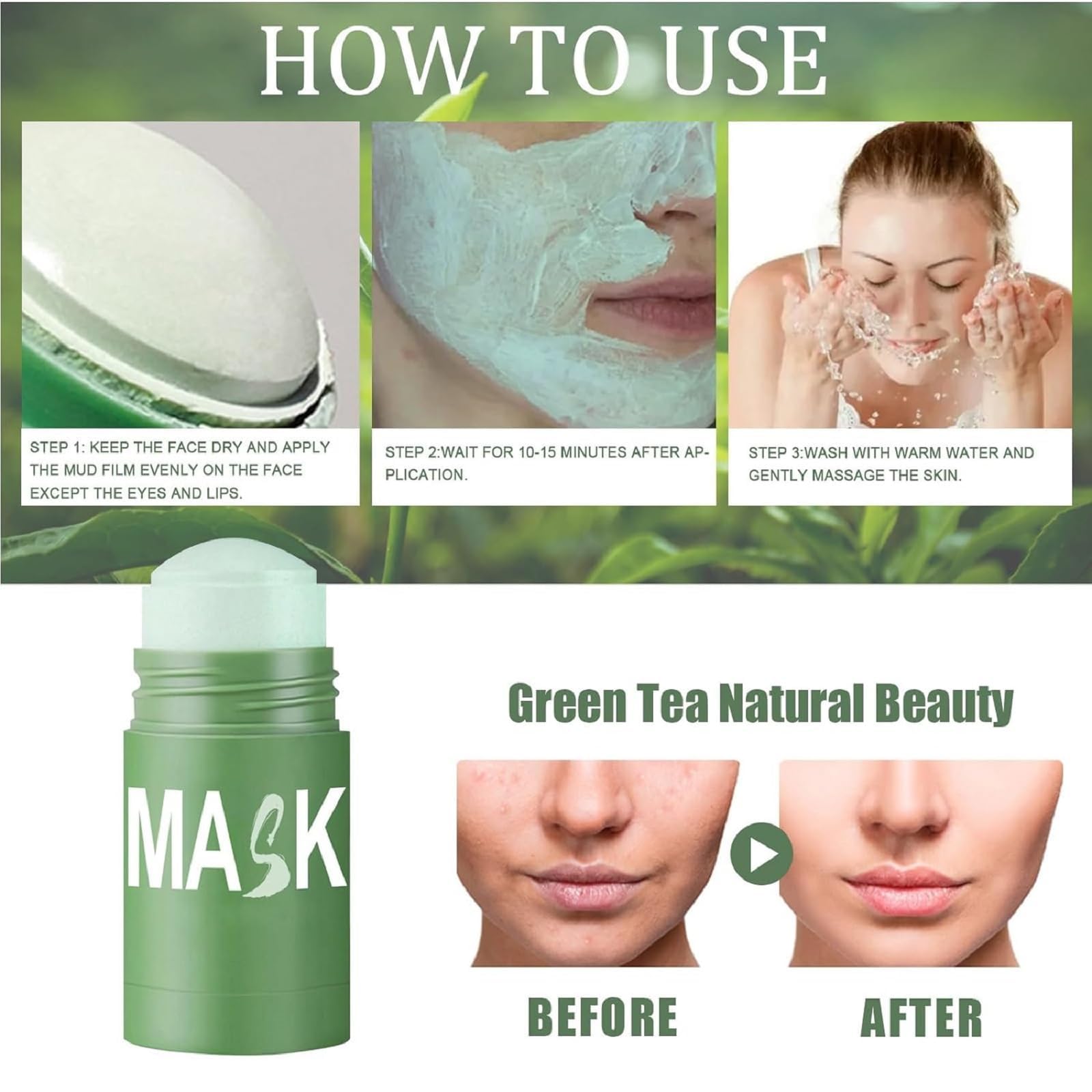 Juxek Green Tea Deep Cleansing Face Mask - Purifying Clay Mask for Pore Minimizing, Oil Control & Hydration (1 Pack) | Perfect for Acne-Prone & Oily Skin Care Routine