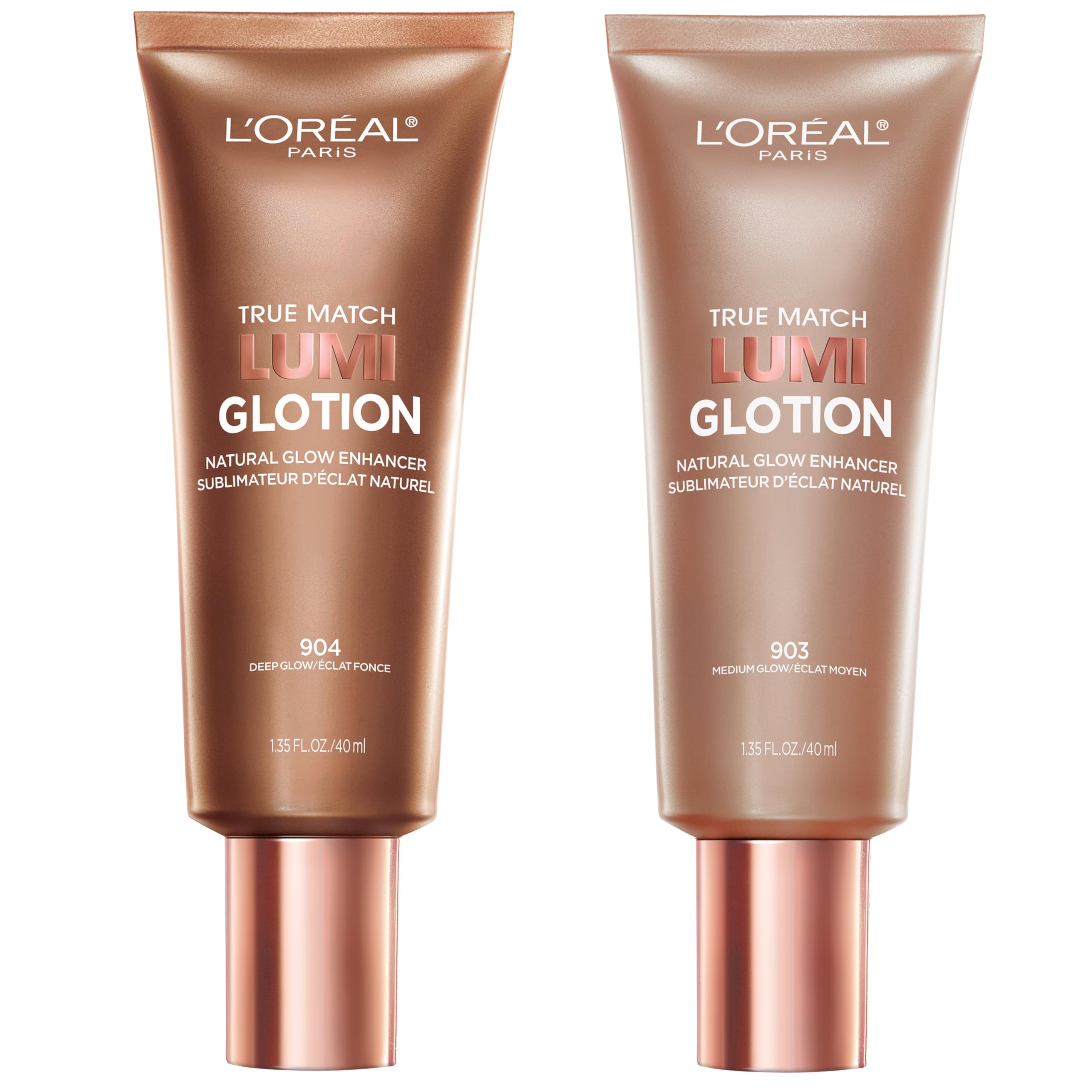 L'Oréal Paris True Match Lumi Glotion Medium & Deep Bundle - Natural Glow Highlighter & Bronzer Duo for Face & Body (2-Pack) - Perfect for Daily Makeup & Special Occasions