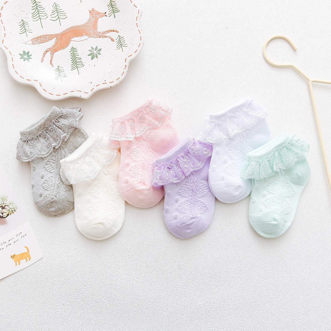 Durio Baby Girls Ruffle Socks - Soft Cotton Toddler Socks with Cute Frilly Lace Trim | Non-Slip & Breathable | Perfect for Dress-Up, Parties & Everyday Wear