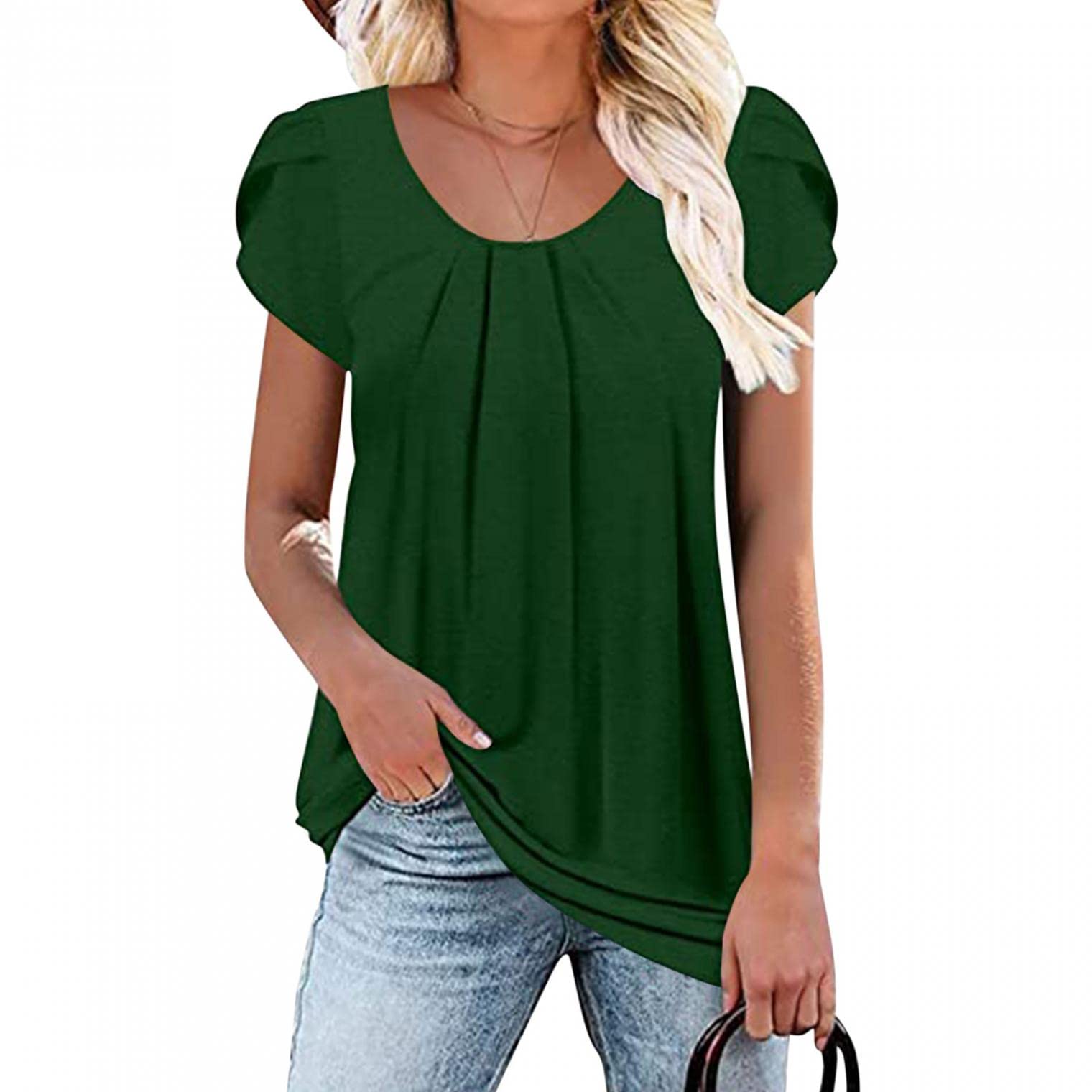 BAGELISE Women's Summer Tops - Solid Color & Gradient Blouses, Boho Style Short Sleeve Shirts to Hide Belly | Casual Wear, Beach Outfits & Date Night Fashion