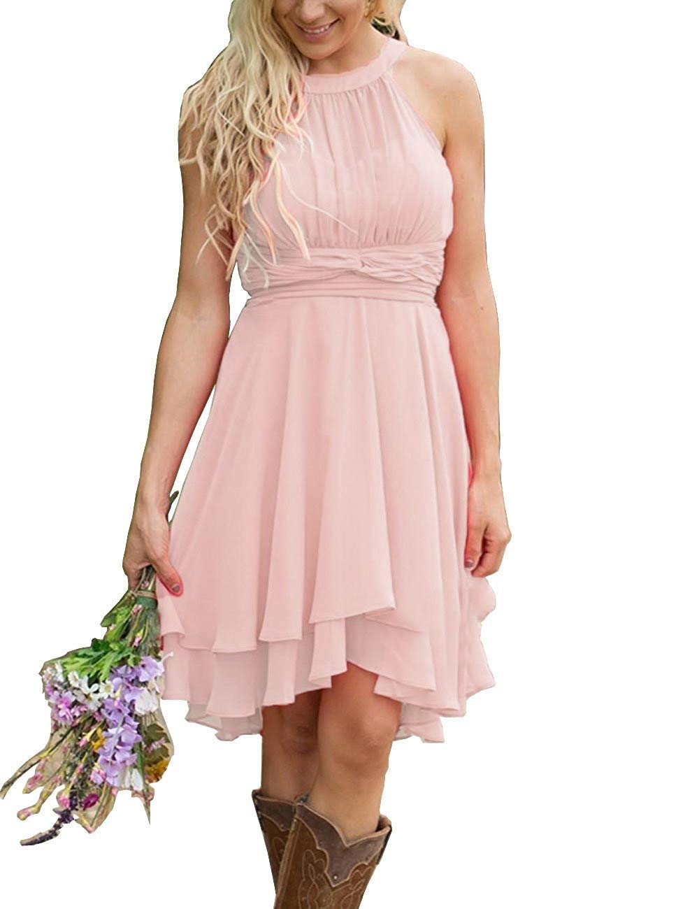 Elegant Halter Chiffon Bridesmaid Dress - Knee Length Prom, Homecoming, Beach Wedding Guest Dress for Women | Perfect for Summer Parties, Formal Events & Special Occasions