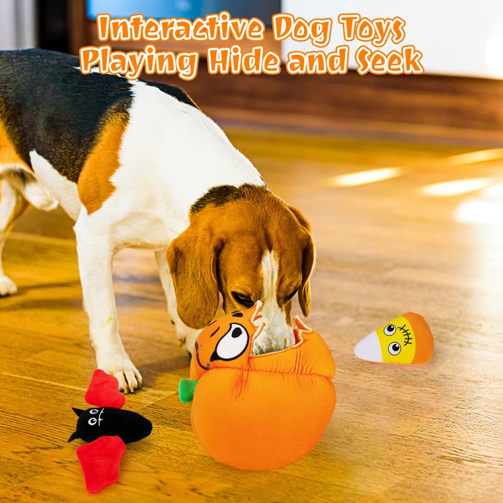 Halloween Dog Toys for Small, Medium & Large Dogs - Durable Squeaky Plush Puppy Toys Set with Pumpkin Design | Interactive Chew Toys for Hide & Seek Play | Perfect for Halloween Parties, Training & Bonding with Your Pet