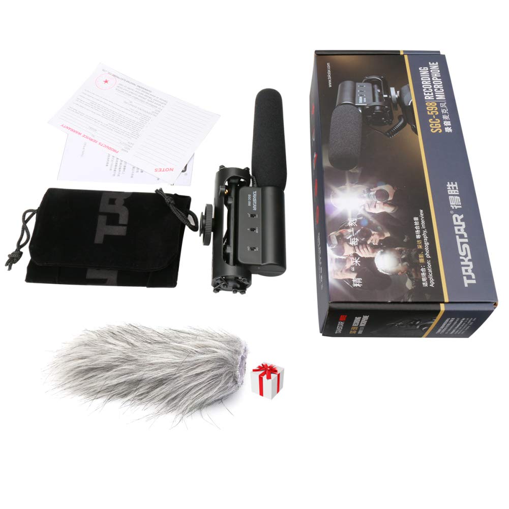 TAKSTAR SGC-598 Professional Shotgun Microphone for DSLR Cameras - Compatible with Nikon & Canon - Includes Furry Windscreen - Perfect for Interviews, Vlogging & On-Camera Recording (Open Box)
