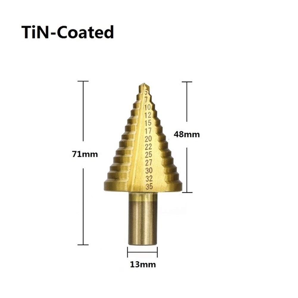 5-35mm HSS Step Drill Bit Set, TiN Coated Cone Shank for Wood & Metal - Perfect for DIY Projects, Home Repairs & Professional Metalworking