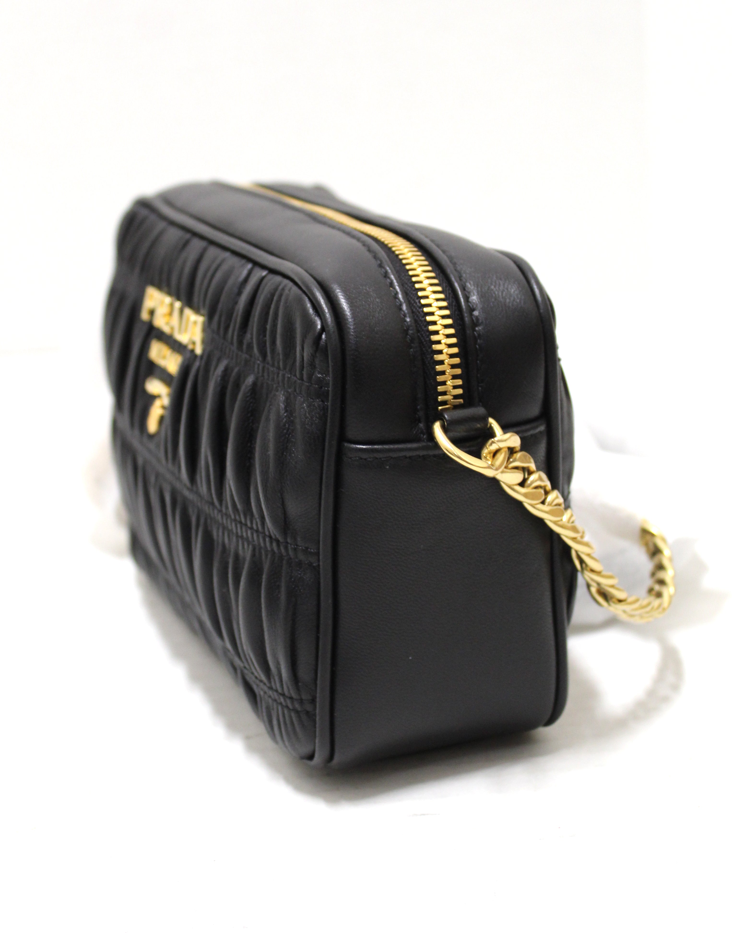 Authentic Prada Black Nappa Leather Gaufre Crossbody Messenger Bag 1BH112 - Luxury Camera Bag for Women, Perfect for Travel, Work & Everyday Use