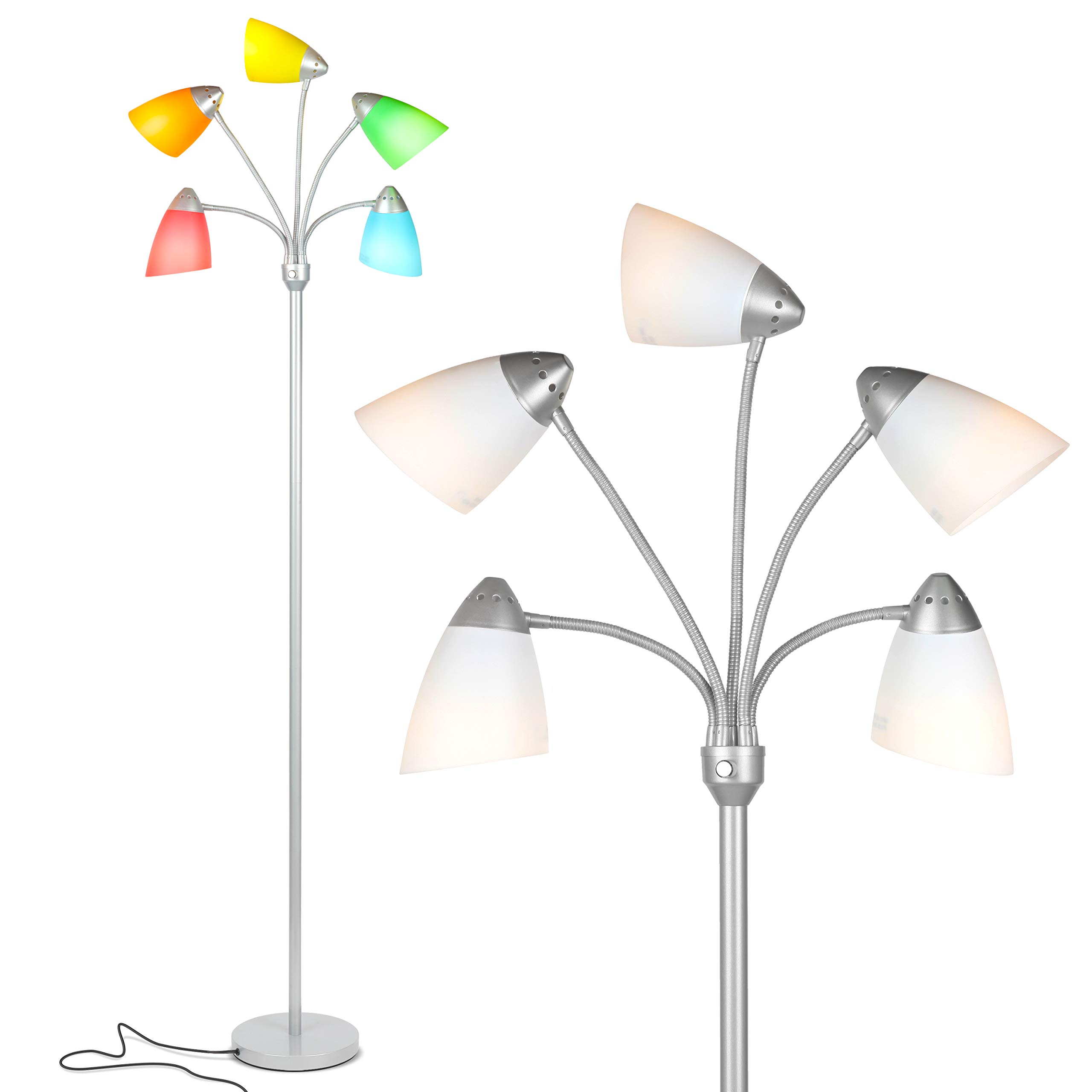 Brightech Medusa LED Floor Lamp - Adjustable Multi-Head Dimmable Standing Light for Living Room, Bedroom & Office - Tall Modern Floor Lamp with Interchangeable Shades - Perfect for Reading, Working & Home Decor (Silver)