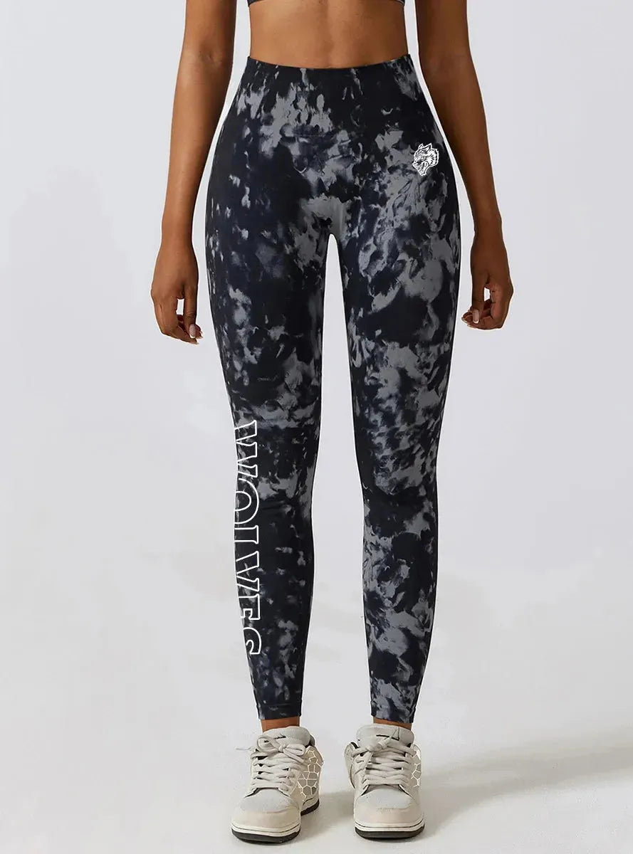 Darc Women's Seamless Gym Leggings - High Waist Elastic Workout Tights for Women, Breathable Summer Yoga Pants with Wolf Print Design - Perfect for Fitness, Running & Lounge Wear