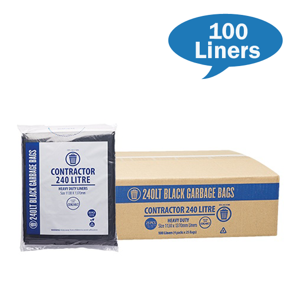 240Lt Heavy Duty Black Trash Bags for Contractors - Extra Large Garbage Bags for Construction Sites, Home Renovation & Commercial Use