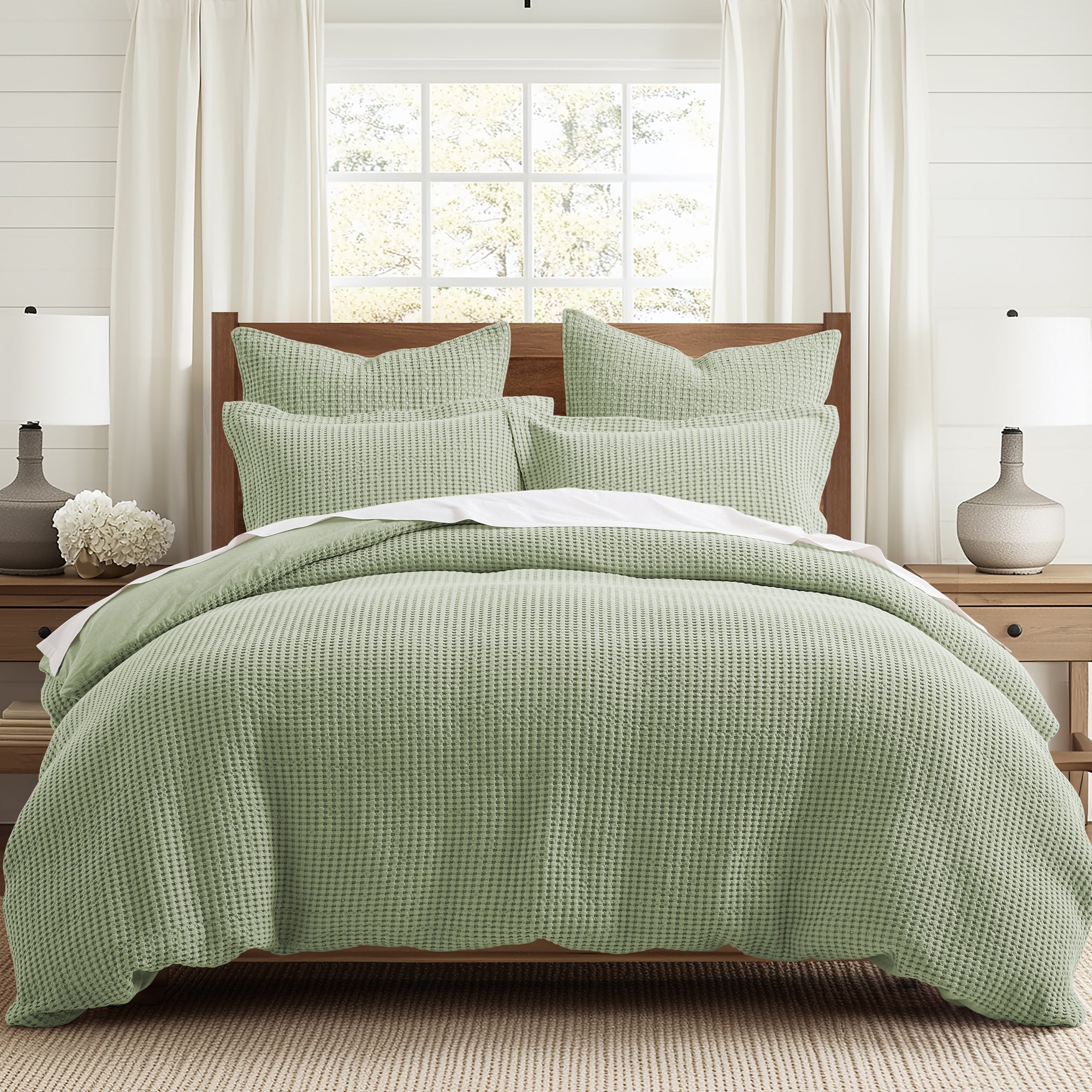 Mills Waffle Duvet Cover Set - Soft Textured Bedding for Cozy Comfort - Perfect for Master Bedroom, Guest Room & Dorm Decor