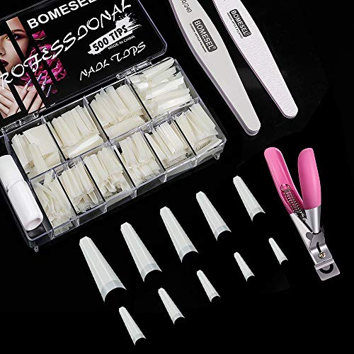 Premium 500Pcs Acrylic False Nails Set - Half Cover Fake Nails with Geometric Designs, Nail Clipper & 2 Files for Salon & DIY Nail Art (10 Sizes) - Perfect for Manicures, Home Nail Care & Professional Nail Salons