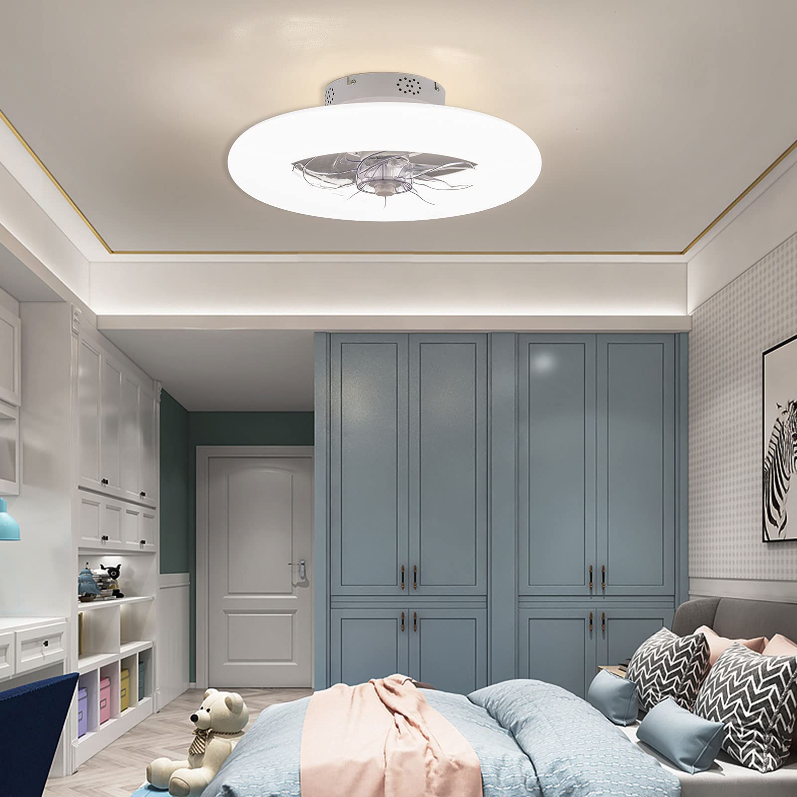 20 Inch Dimmable LED Ceiling Fan with Remote Control - Modern Low Profile Semi-Flush Mount Fan Light Combo - Tri-Color Adjustable Lighting for Bedroom, Living Room & Office (White) - Perfect for Home Cooling & Stylish Decor