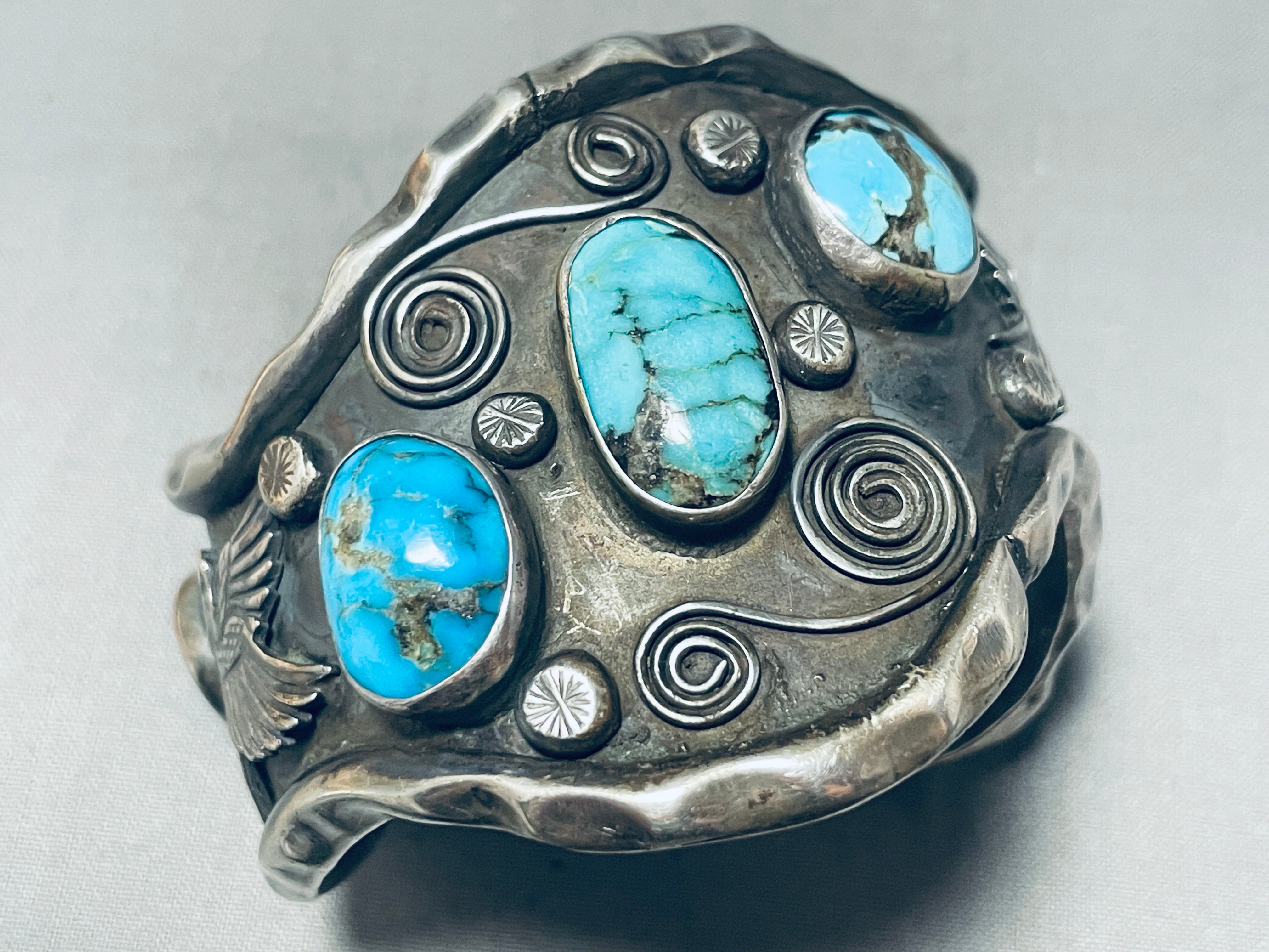 115 Grams Mens Vintage Native American Navajo Turquoise Sterling Silver Bracelet