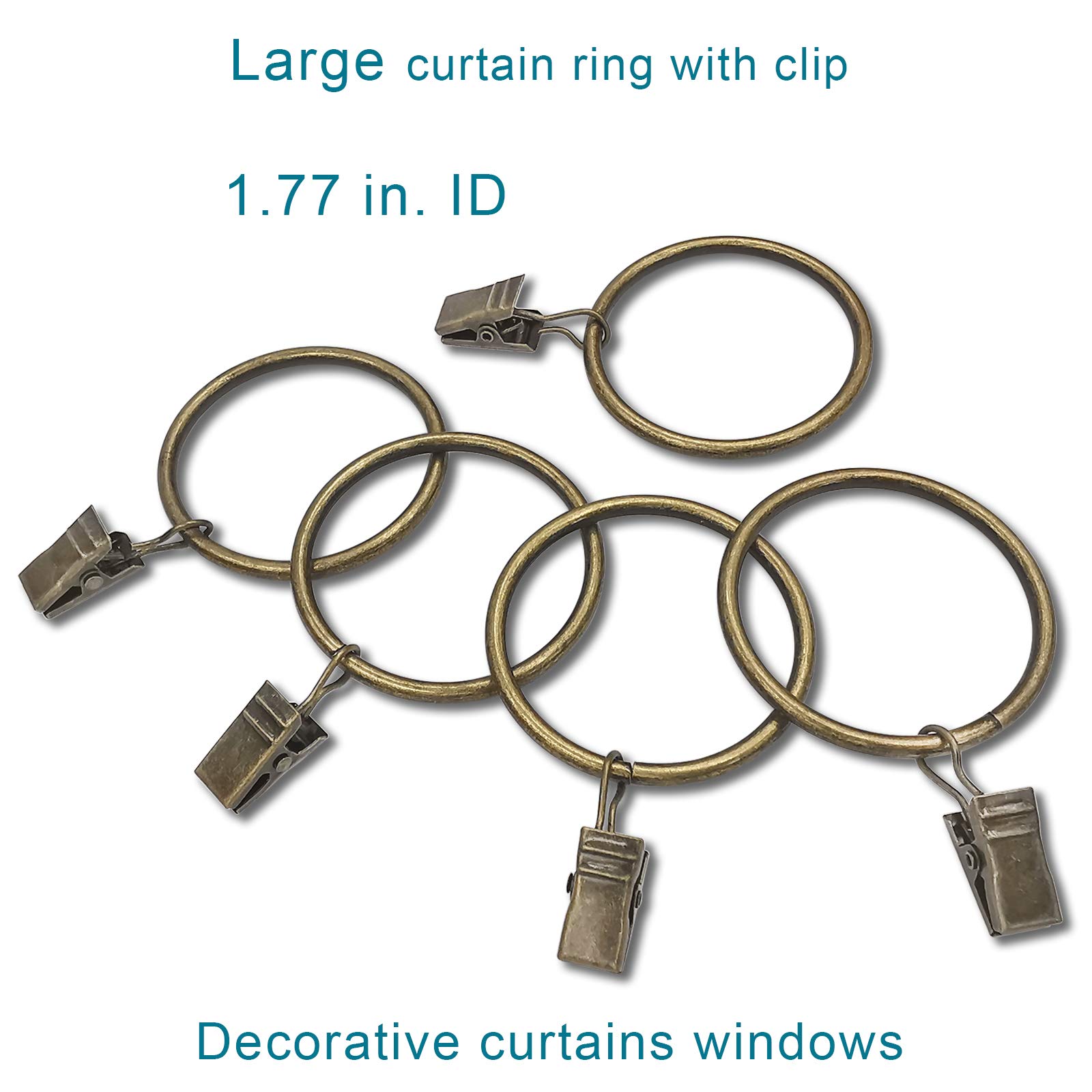 20 Pack Bronze Curtain Rings with Clips - 1.77 Inch Inner Diameter Drapery Hooks for Hanging Drapes, Bows & Hats - Fits Up to 1.5 Inch Curtain Rods - Perfect for Living Room, Bedroom & Window Decor