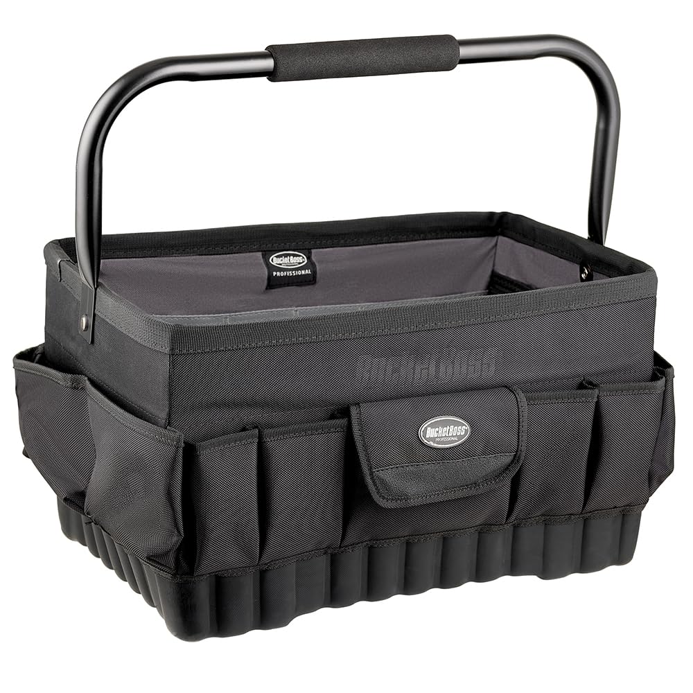 Bucket Boss Pro Tool Tote 18 - Heavy Duty Professional Series Tool Bag (74018) in Black - 18 Inch Organizer for Construction, Electricians & DIY Projects