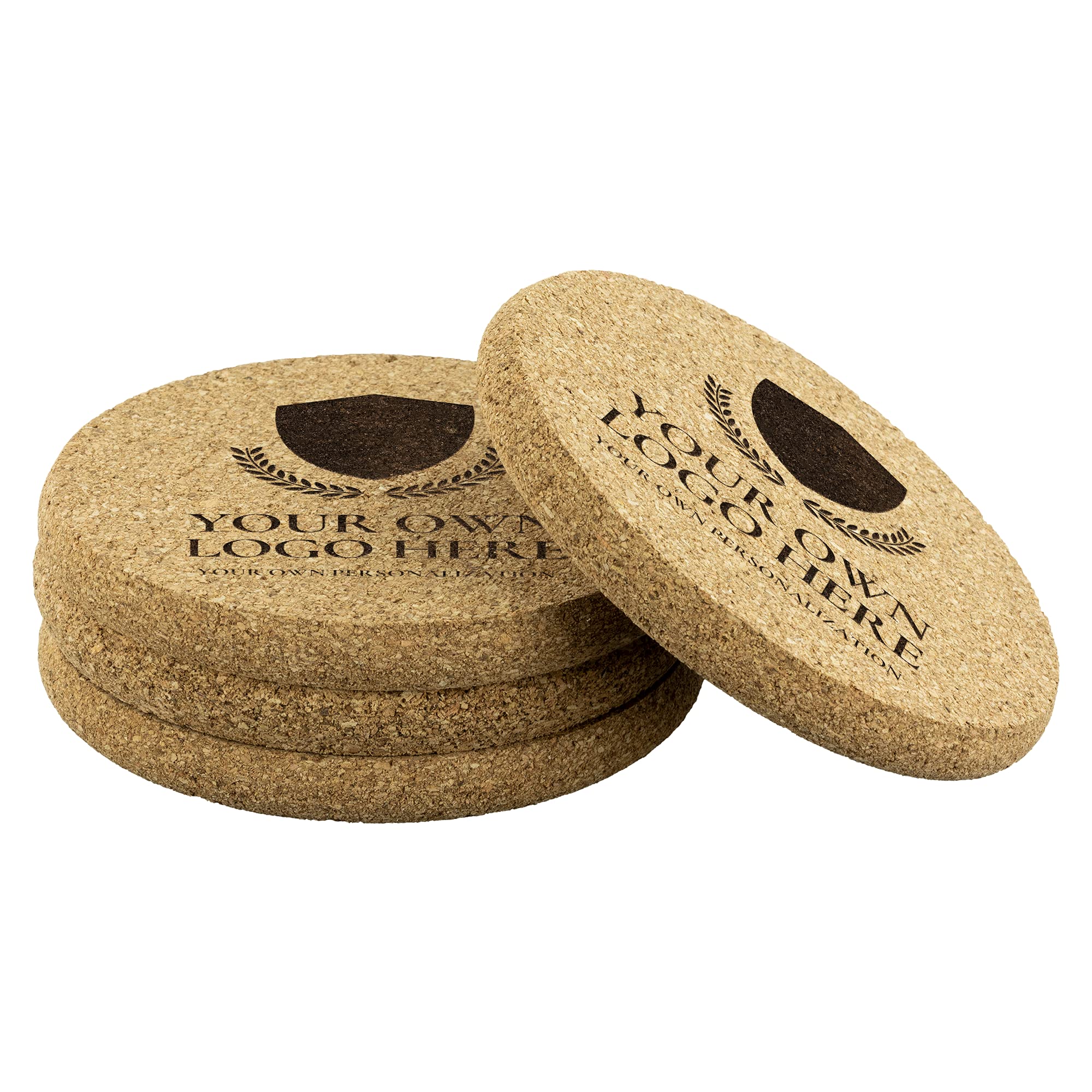 Personalized Round Cork Coasters Set of 4 - Custom Logo Drink Coasters for Coffee Tables, Housewarming Gifts & Kitchen Decor - Perfect for Weddings, Bars, and Home Entertaining