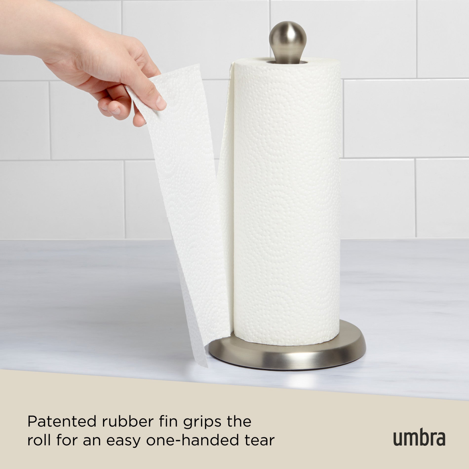 Stainless Steel Tug Paper Towel Holder - Wall Mount or Countertop - Perfect for Kitchen, Bathroom, and Office Use